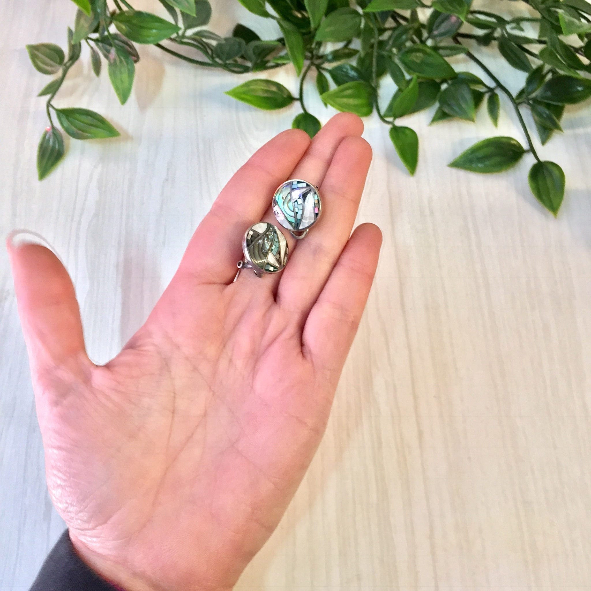 Vintage Silver Earrings | Abalone Earrings | Mother of Pearl | Vintage Jewelry | Earrings | Mosaic Jewelry | Abalone Shell | Valentines Day