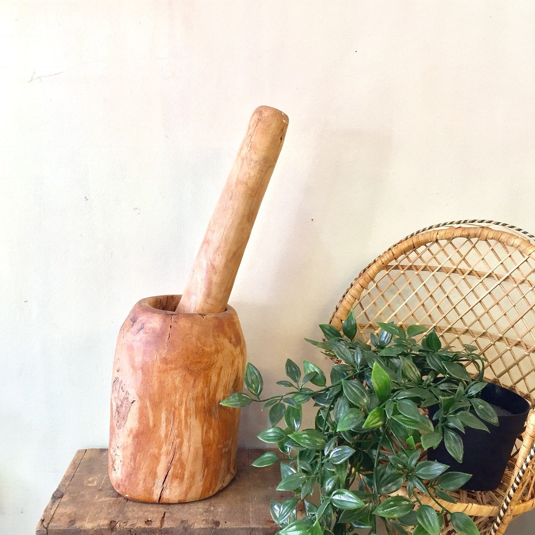 Rustic Wooden Mortar and Pestle Set | Primitive Wood | Hand Carved Wood | Cottage Home Decor | Herb Grinder | Wedding Gift | Kitchen Decor |