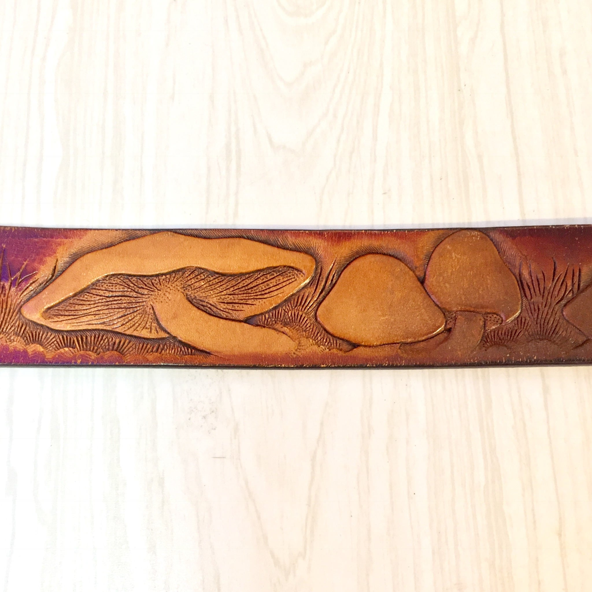Vintage Leather Belt | Leegin Leather | Leegin Belt | Brown Leather belt | Brass Buckle | Mushroom Belt | Hippie | Bohemian | Tooled Belt |