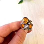 Vintage Sterling Silver Ring with Amber Stones | Leaf and Flower Ring | Amber Stones | Orange | Vintage Jewelry | Statement Ring | Gift