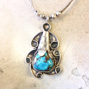 Vintage Sterling Silver Necklace with Turquoise Pendant | Sterling Silver Pendant | Turquoise Jewelry | Turquoise Stone | Silver Necklace |