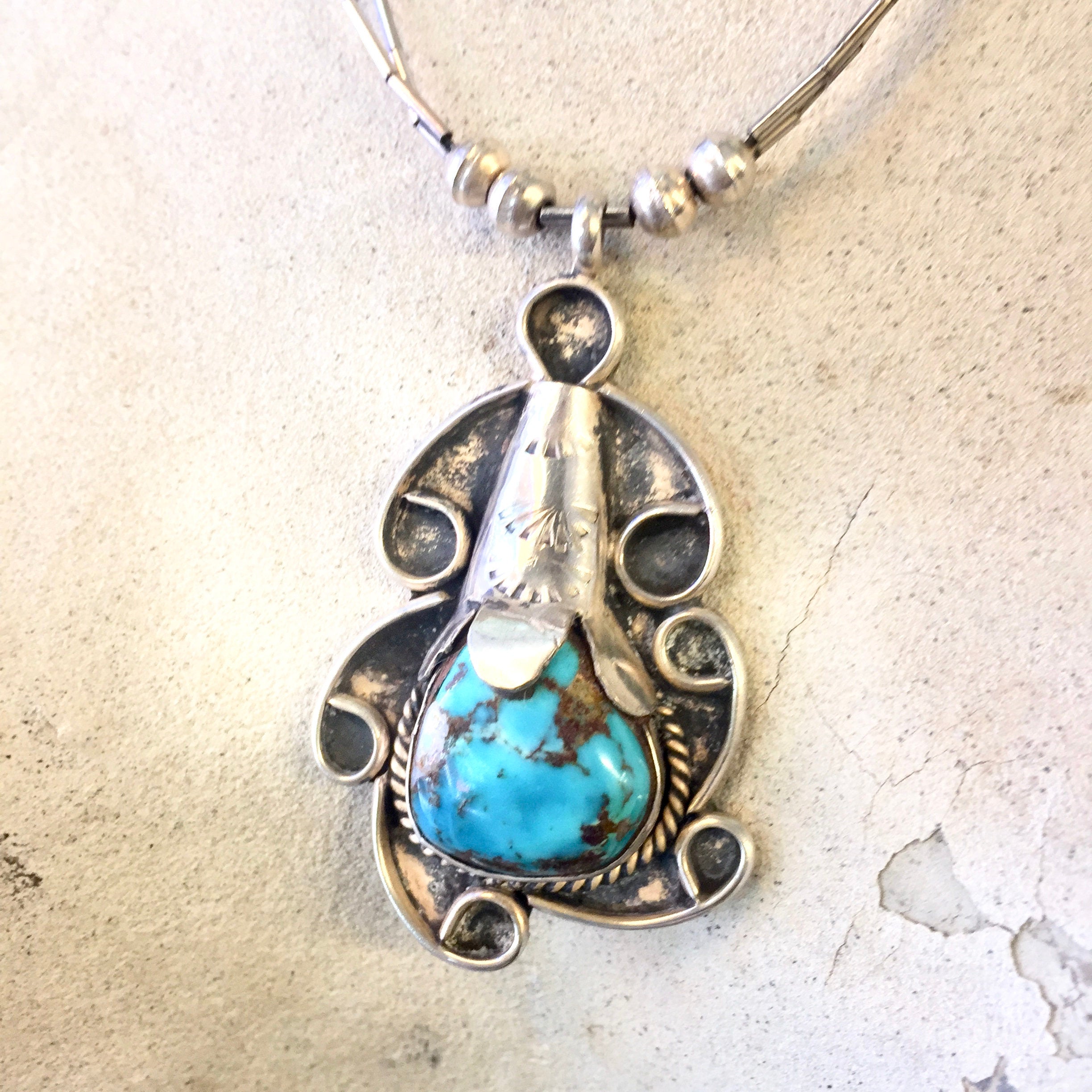Vintage Sterling Silver Necklace with Turquoise Pendant | Sterling Silver Pendant | Turquoise Jewelry | Turquoise Stone | Silver Necklace |