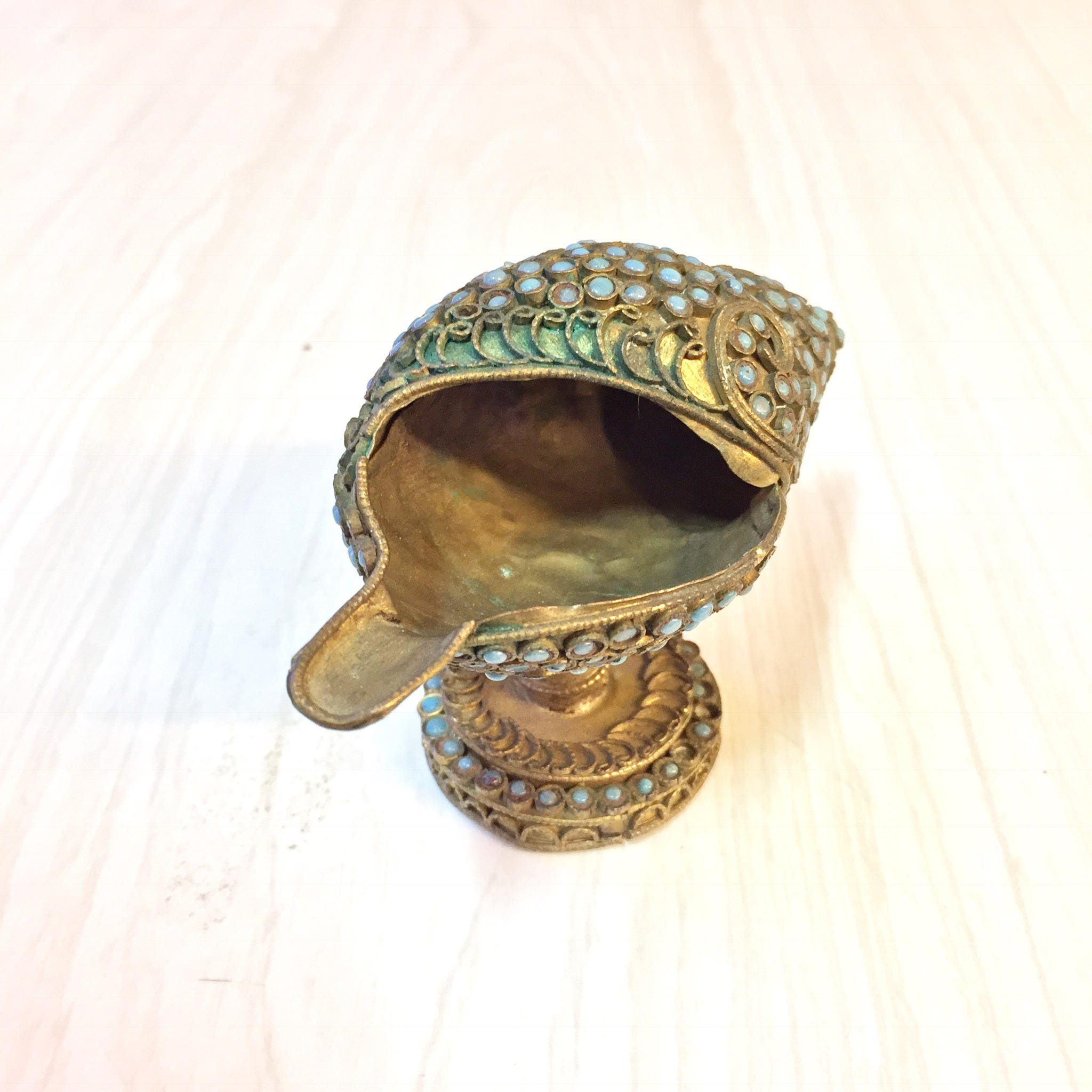 Brass Shell Ashtray | Vintage Ashtray | Brass | Vintage Home Decor | Turquoise Beads | Pedestal | Small Ashtray | Catch All Dish | Bohemian