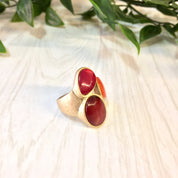 Vintage Cocktail Ring | Gold Tone Ring | Costume Jewelry | Vintage Jewelry | Red | Pink | Orange | Gold | Valentines Day | Statement Ring