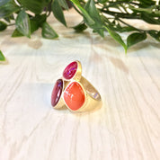 Vintage Cocktail Ring | Gold Tone Ring | Costume Jewelry | Vintage Jewelry | Red | Pink | Orange | Gold | Valentines Day | Statement Ring