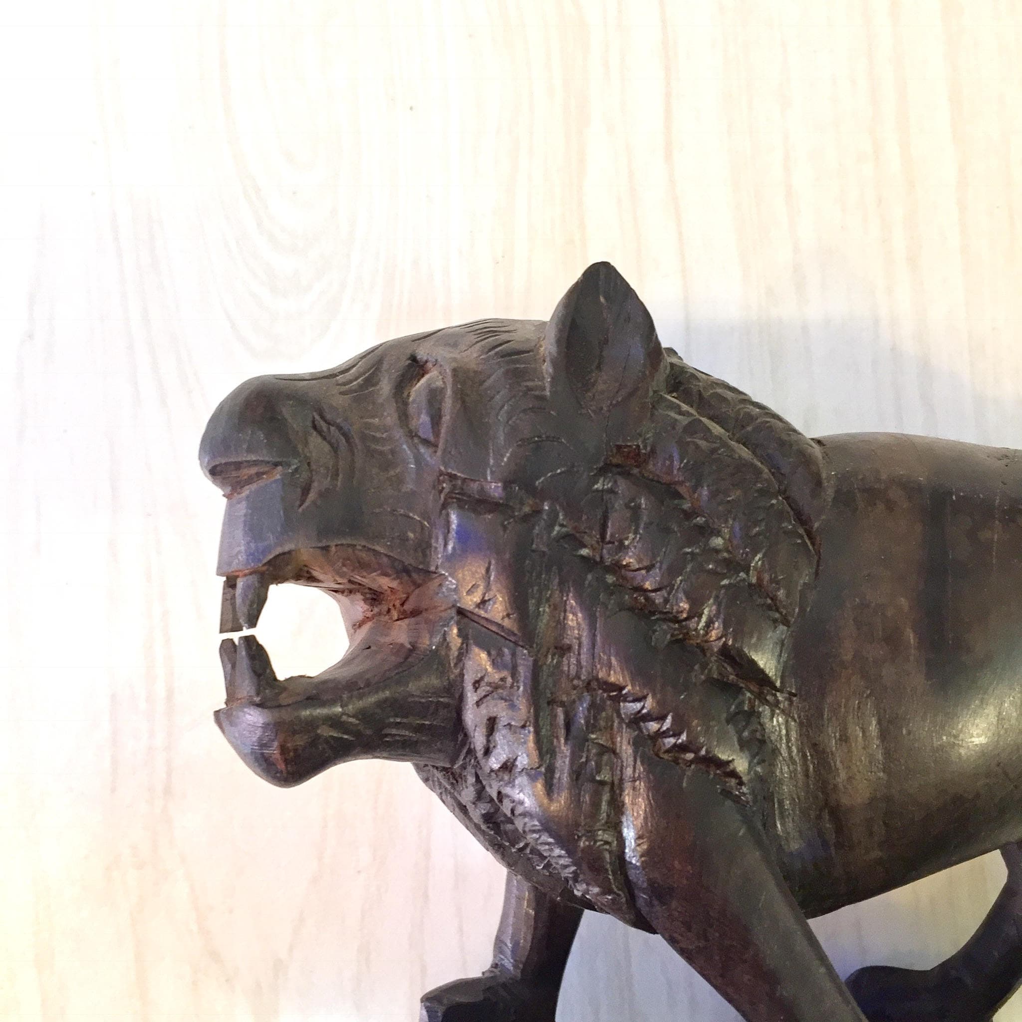 Hand Carved Ebony Wood Lion | Lion Wood Carving | Solid Wood Lion | Mantle Piece | | Bohemian Home Decor | Lion Decor |