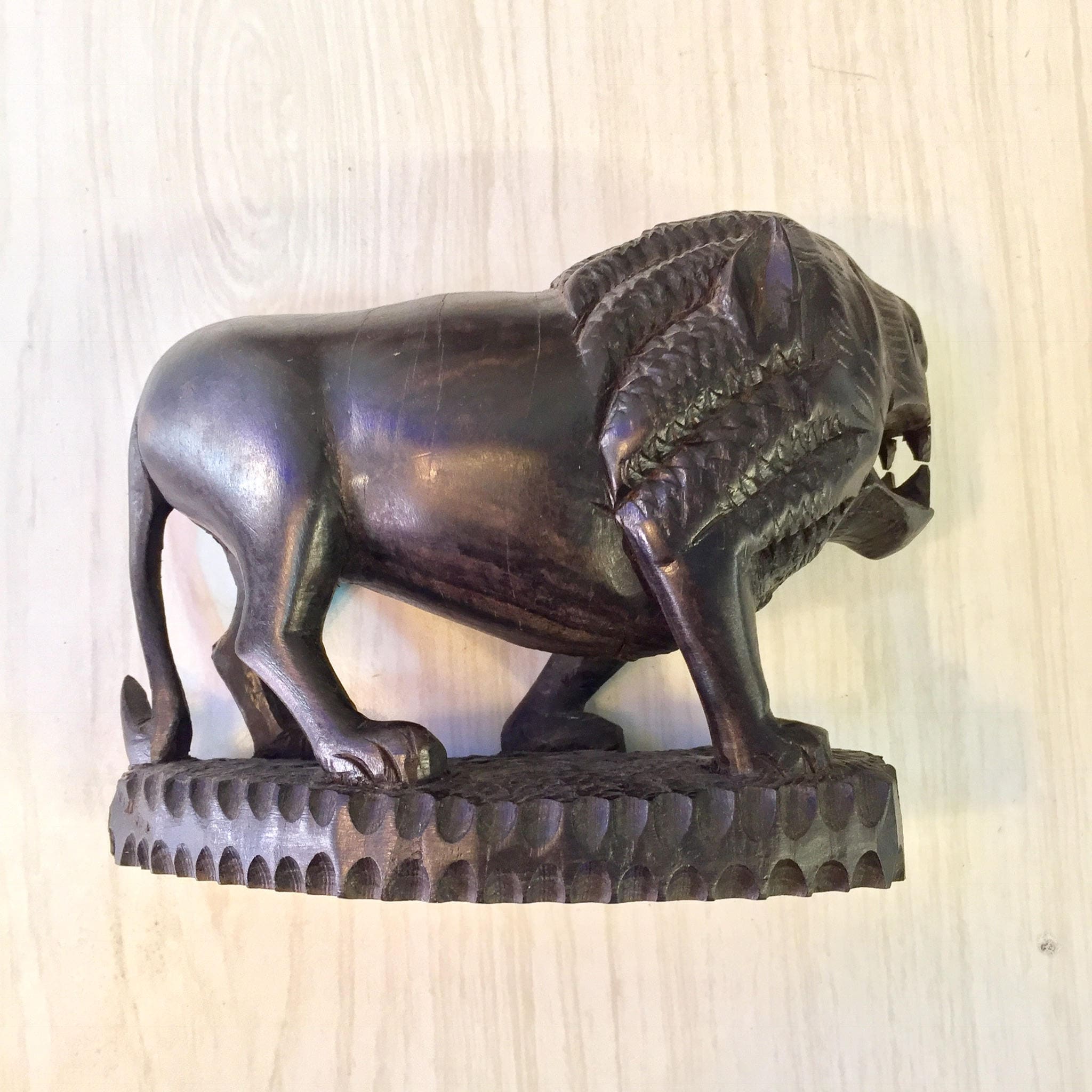Hand Carved Ebony Wood Lion | Lion Wood Carving | Solid Wood Lion | Mantle Piece | | Bohemian Home Decor | Lion Decor |