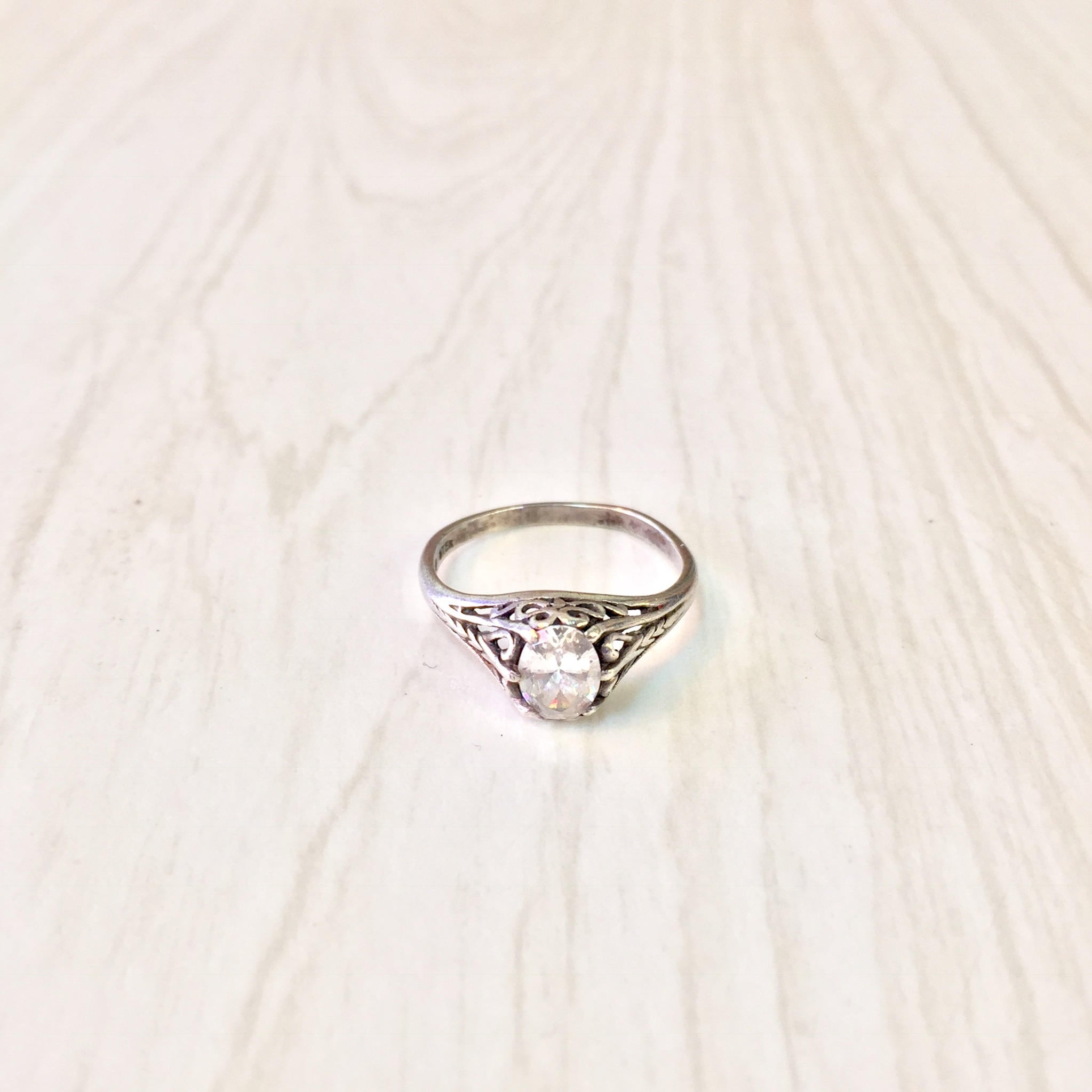 Art Deco Sterling Silver Ring with Cubic Zirconia | Art Deco Jewelry | Sterling Silver Ring | Engagement Ring | Filagree | Cubic Zirconia |