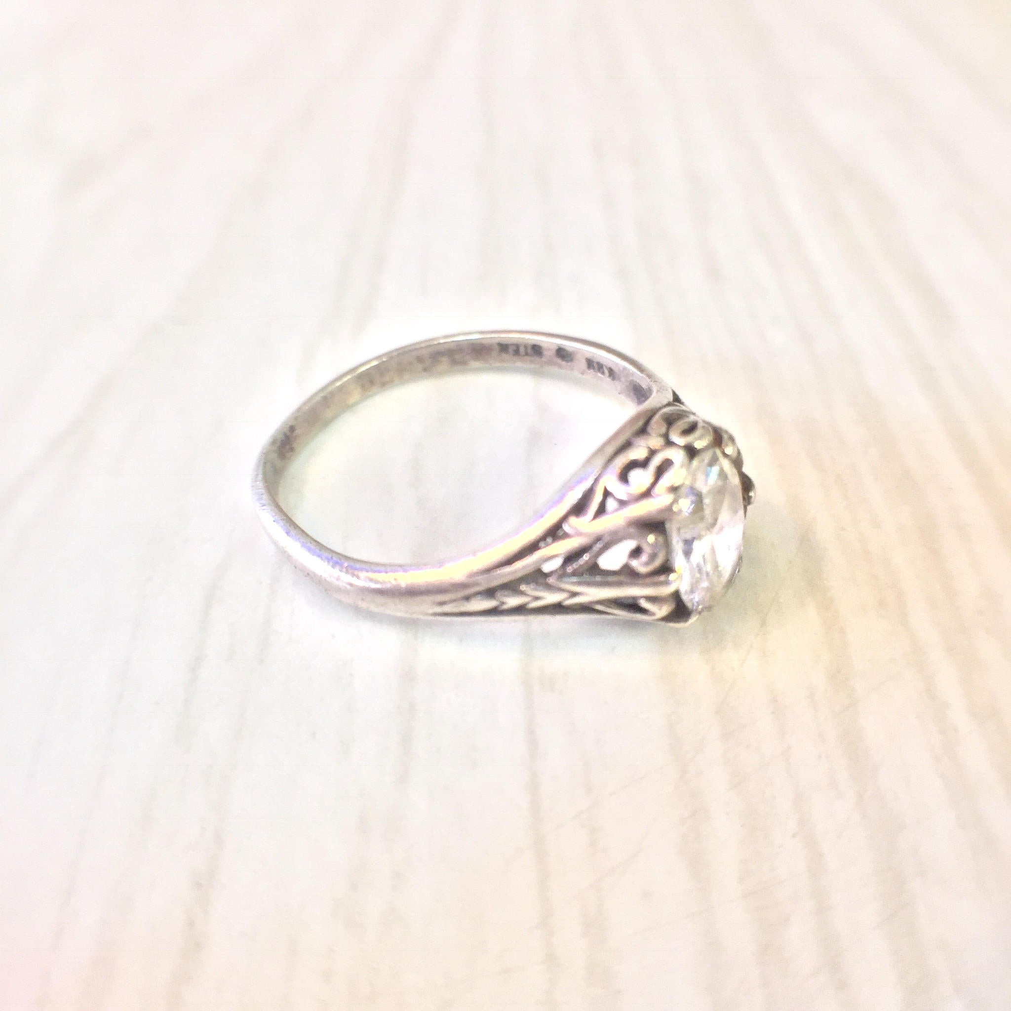Art Deco Sterling Silver Ring with Cubic Zirconia | Art Deco Jewelry | Sterling Silver Ring | Engagement Ring | Filagree | Cubic Zirconia |