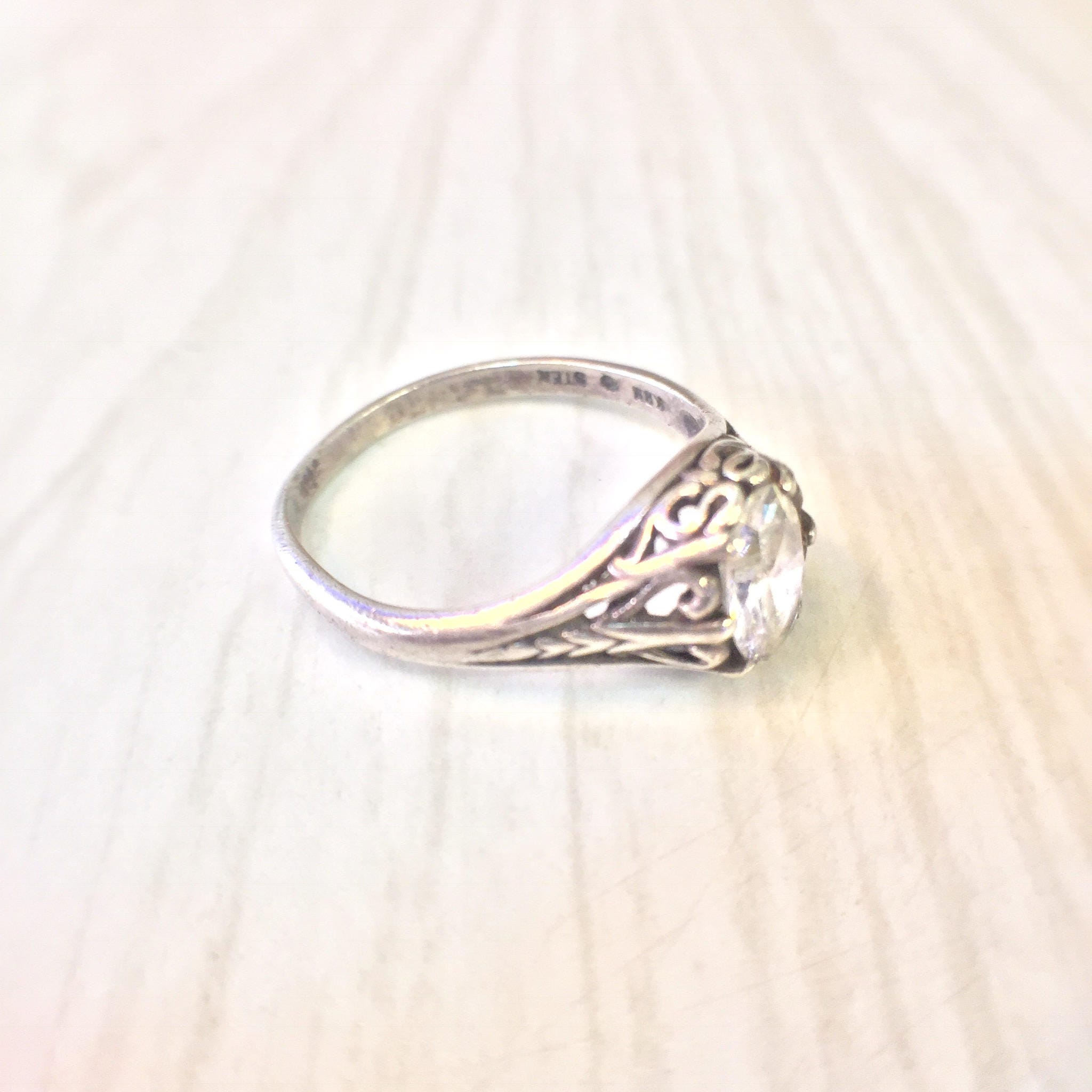 Art Deco Sterling Silver Ring with Cubic Zirconia | Art Deco Jewelry | Sterling Silver Ring | Engagement Ring | Filagree | Cubic Zirconia |