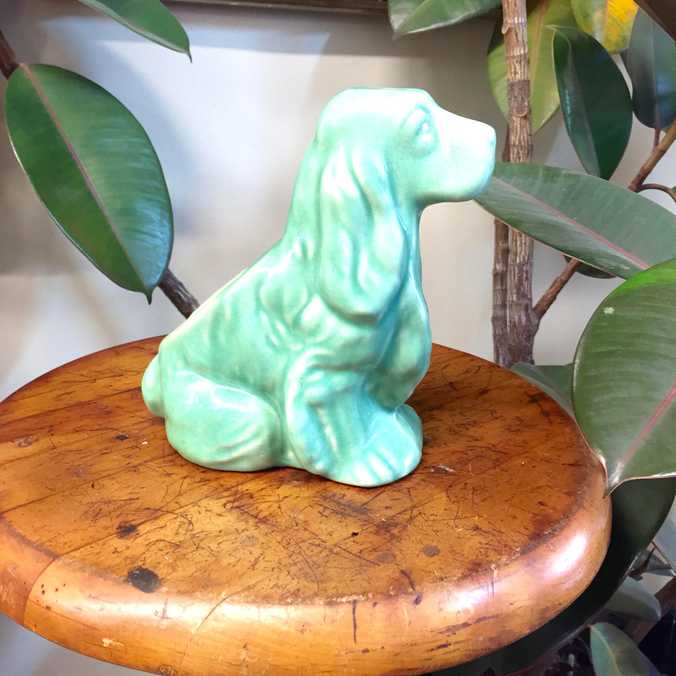 Vintage Green Dog Planter | Midcentury Modern Home Decor | Cocker Spaniel Planter | Cocker Spaniel Dog | Ceramic Planter|Vintage Home Decor