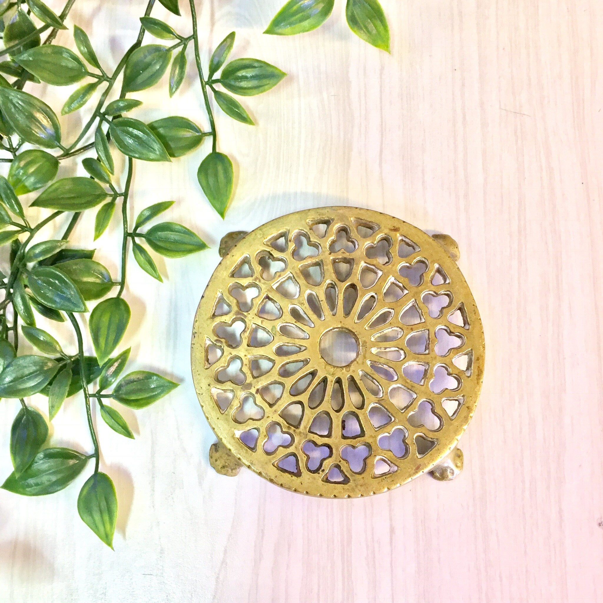 Vintage Brass Trivet | Vintage Home Decor | Trivet | Vintage Kitchen | Brass | Pedestal | Ornate Trivet | Decorative Brass | Mandala |