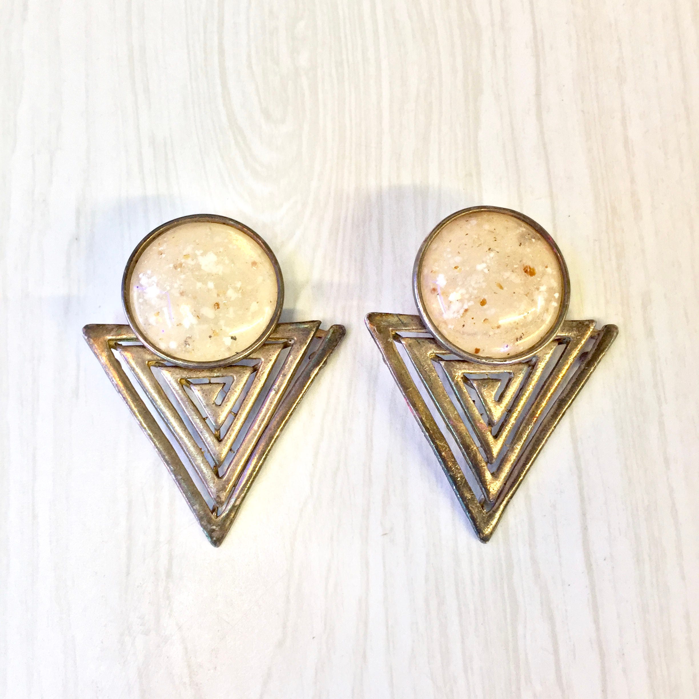 Geometric Clip On Earrings | 80's Style | 80's Fashion | Clip On Earrings | Costume Jewelry | Vintage Clip On Earrings | Triangle | Circle