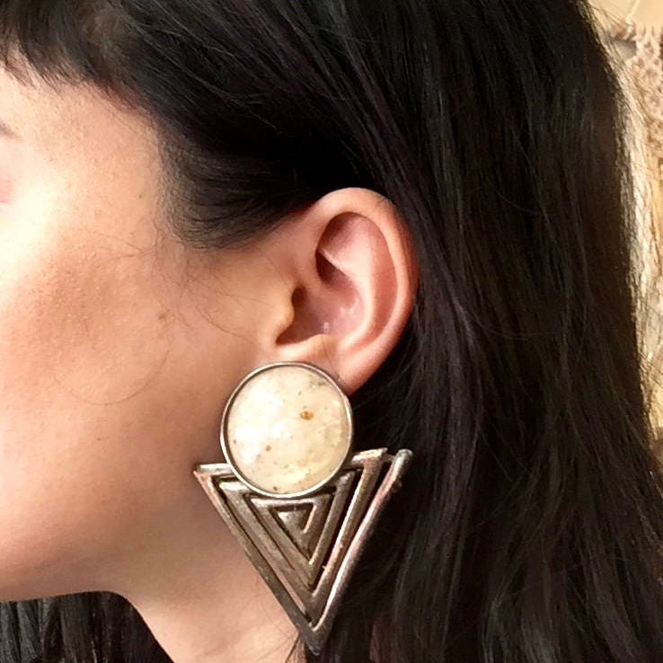 Geometric Clip On Earrings | 80's Style | 80's Fashion | Clip On Earrings | Costume Jewelry | Vintage Clip On Earrings | Triangle | Circle