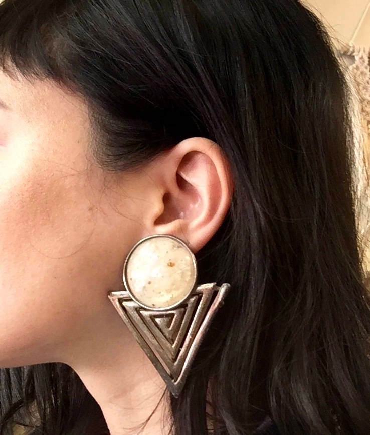 Geometric Clip On Earrings | 80's Style | 80's Fashion | Clip On Earrings | Costume Jewelry | Vintage Clip On Earrings | Triangle | Circle