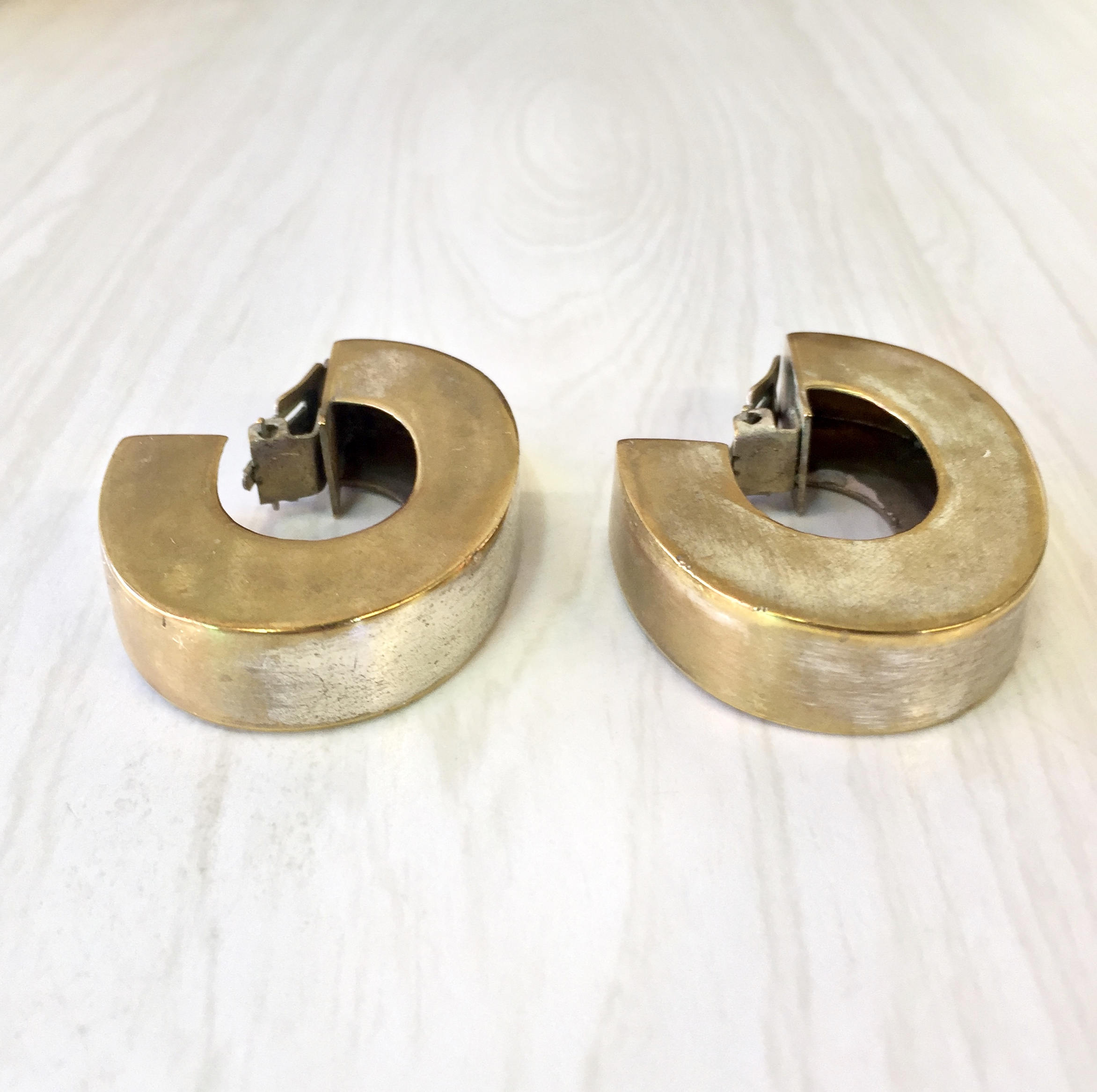 Gold Tone Costume Clip On Earrings | 80's Style | 80's Fashion | Clip On Earrings | Vintage Earrings | Gold Toned Metal | Holiday Gift Idea