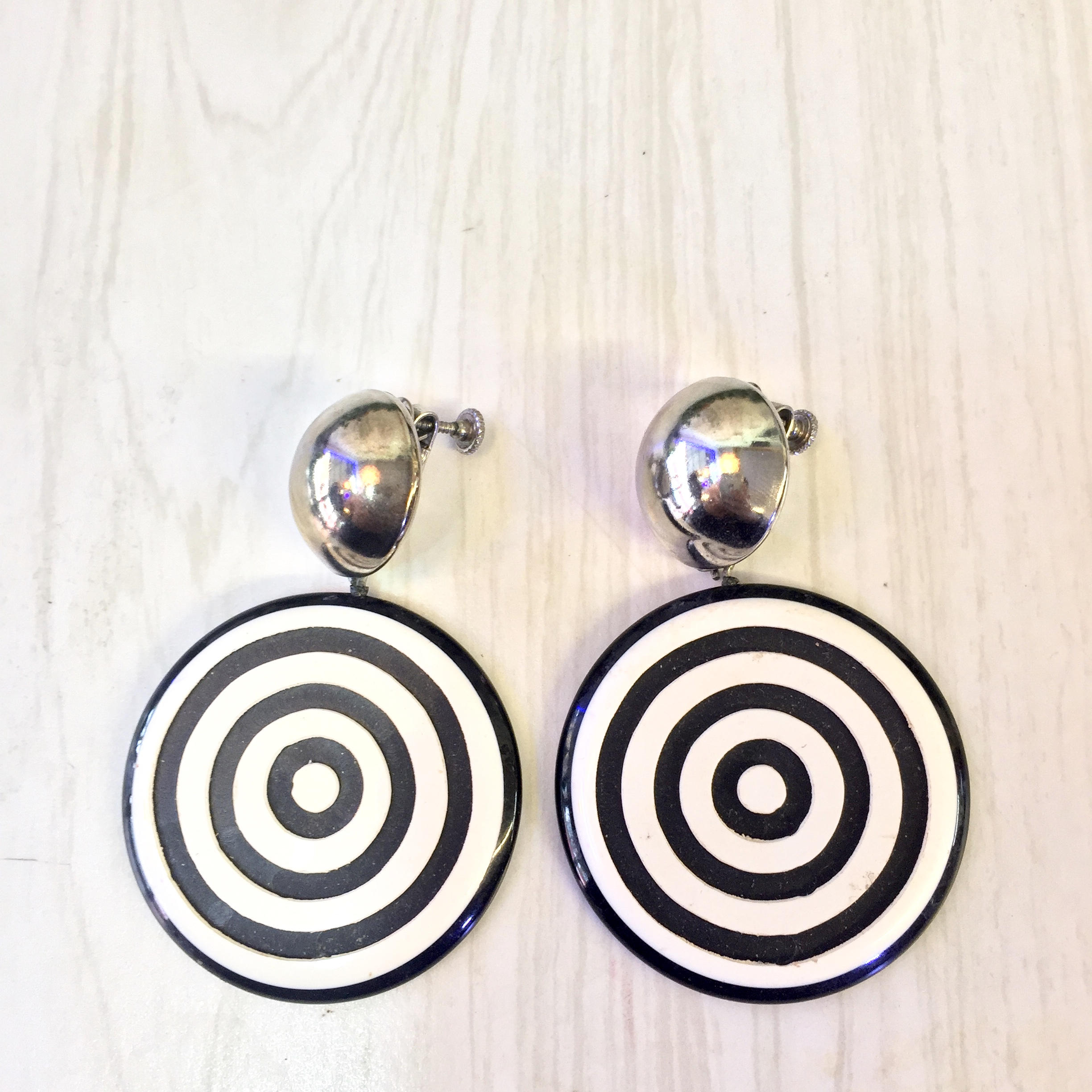 Vintage 1970's Clip On Earrings | Bullseye Earrings | Bullseye Design | Vintage Fashion | Black and White Earrings | Holiday Gift Idea