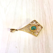 14K Yellow Gold and Turquoise Pendant | Vintage Gold Pendant | Turquoise Jewelry | 14 Karat Yellow Gold | Filagree Pendant | Fine Jewelry