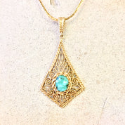 14K Yellow Gold and Turquoise Pendant | Vintage Gold Pendant | Turquoise Jewelry | 14 Karat Yellow Gold | Filagree Pendant | Fine Jewelry