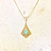 14K Yellow Gold and Turquoise Pendant | Vintage Gold Pendant | Turquoise Jewelry | 14 Karat Yellow Gold | Filagree Pendant | Fine Jewelry