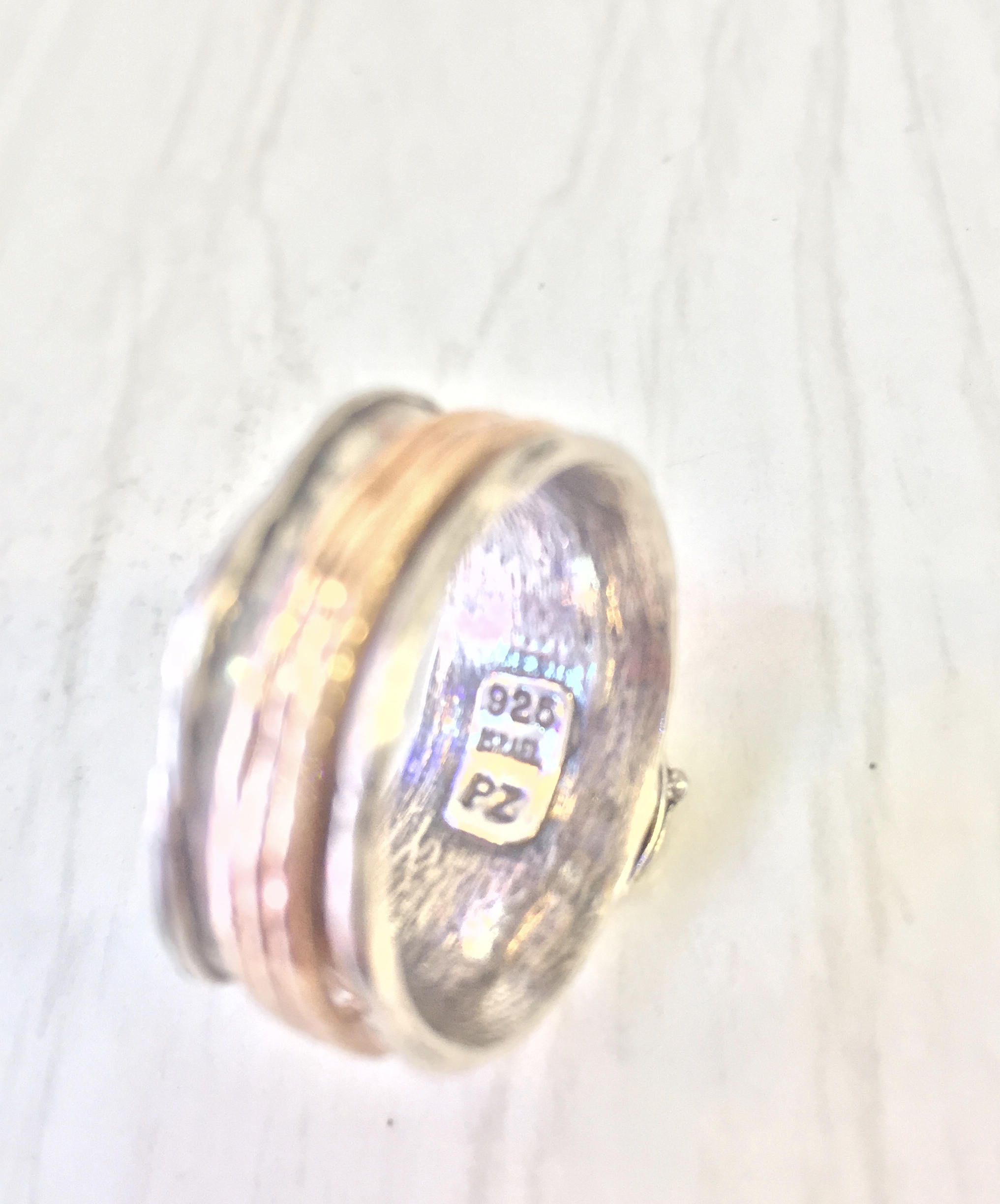 Vintage Sterling Silver Spinner Ring | Meditation Ring | Copper Detail | Hammered Sterling Silver Ring | Natural Stone Jewelry |Spinner Ring