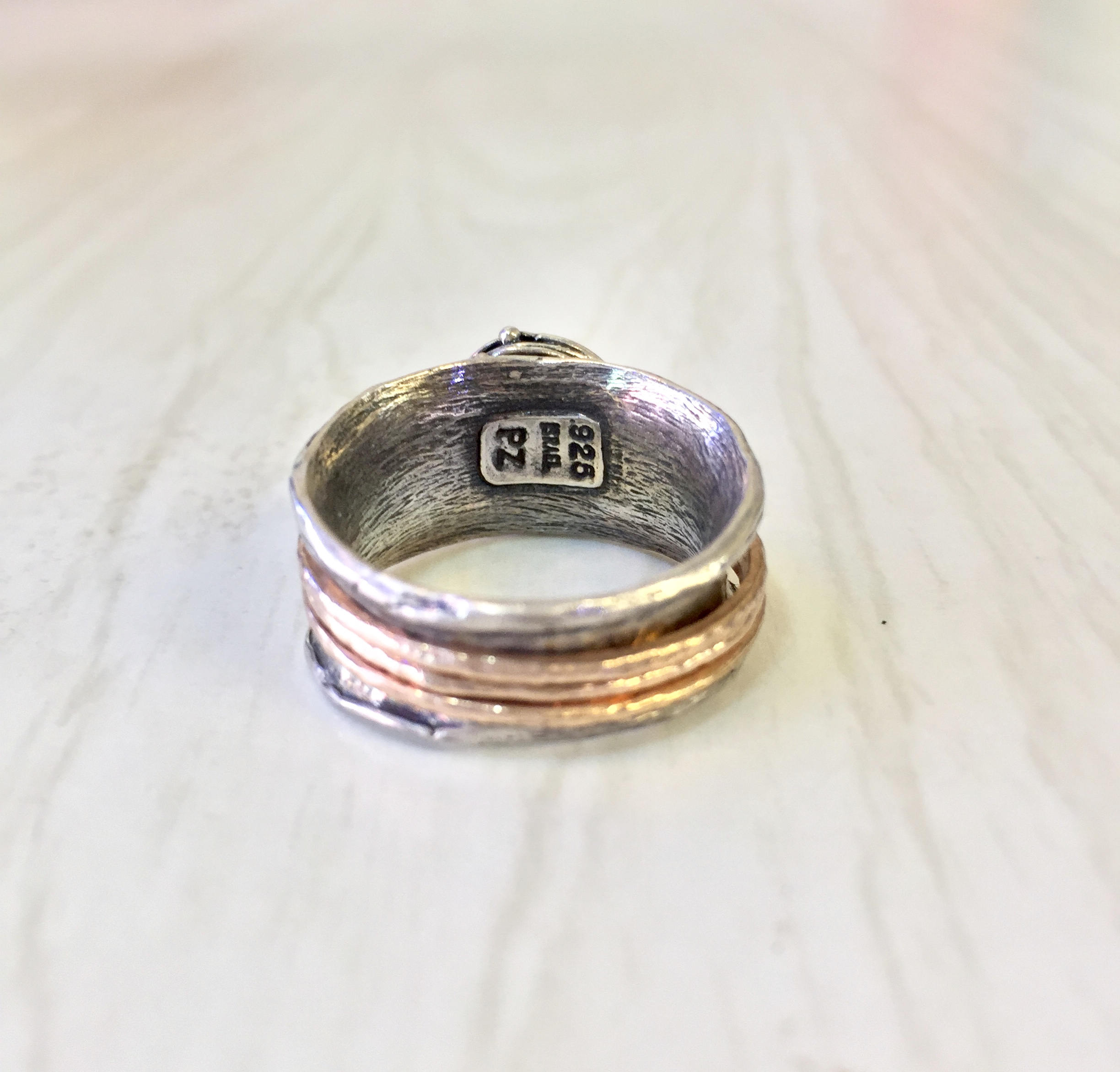 Vintage Sterling Silver Spinner Ring | Meditation Ring | Copper Detail | Hammered Sterling Silver Ring | Natural Stone Jewelry |Spinner Ring