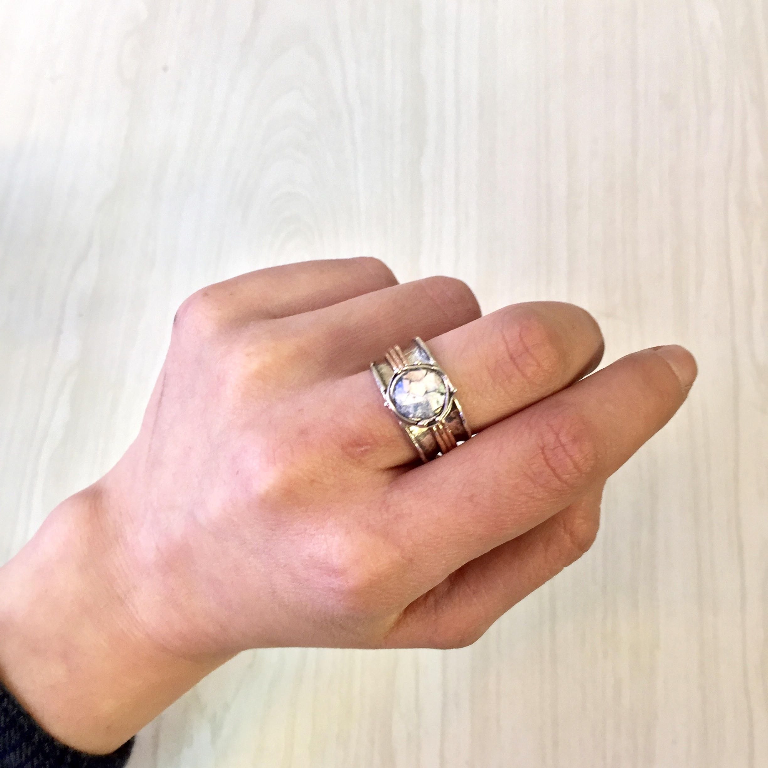 Vintage Sterling Silver Spinner Ring | Meditation Ring | Copper Detail | Hammered Sterling Silver Ring | Natural Stone Jewelry |Spinner Ring