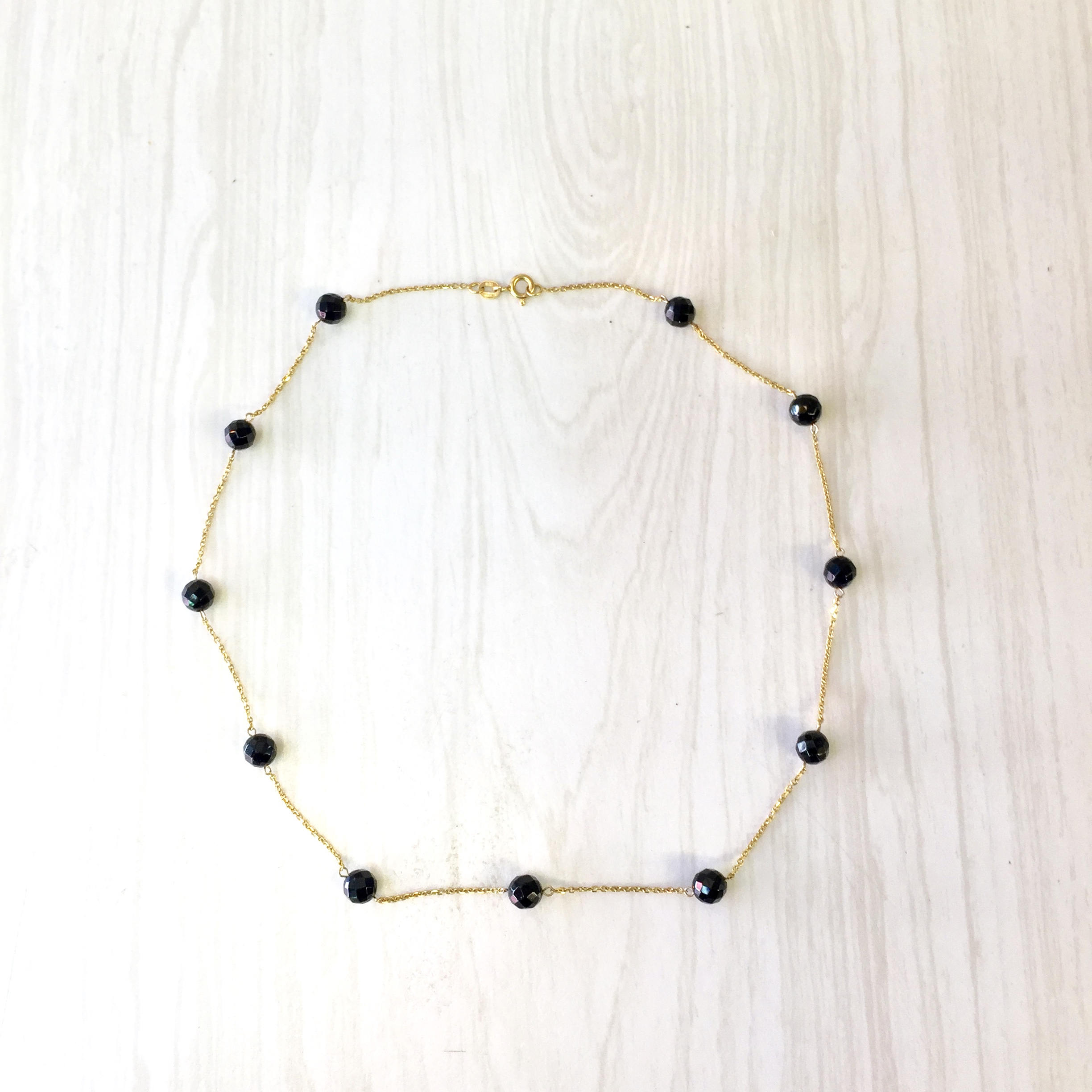 Vintage 14 Karat Gold and Black Onyx Necklace | 14K Yellow Gold | Vintage Gold Jewelry | Gold and Black | Cut Black Onyx | Vintage Necklace