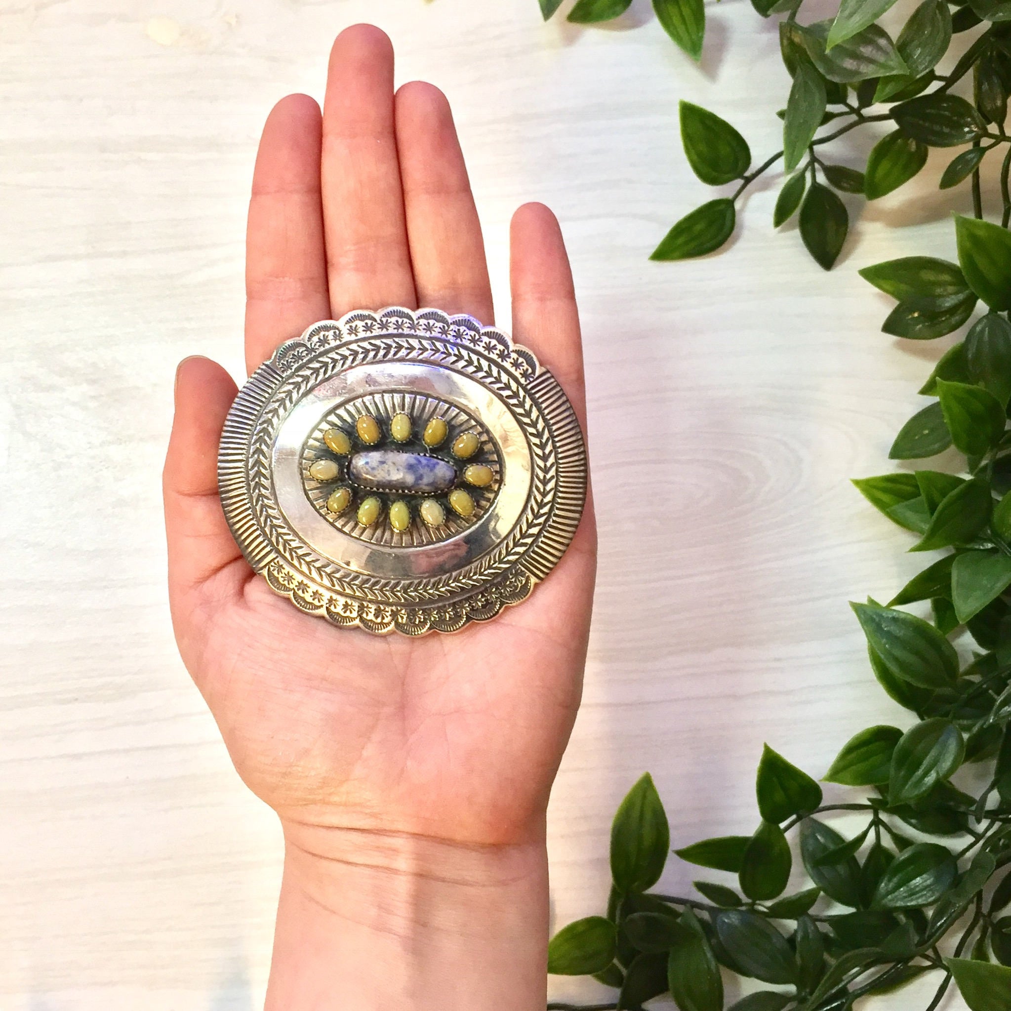 Concho Belt Buckle | Silver Concho | Belt Buckle | Vintage Concho | Sterling Silver | Blue Lapis | Green | Concho Belt | Navajo Buckle