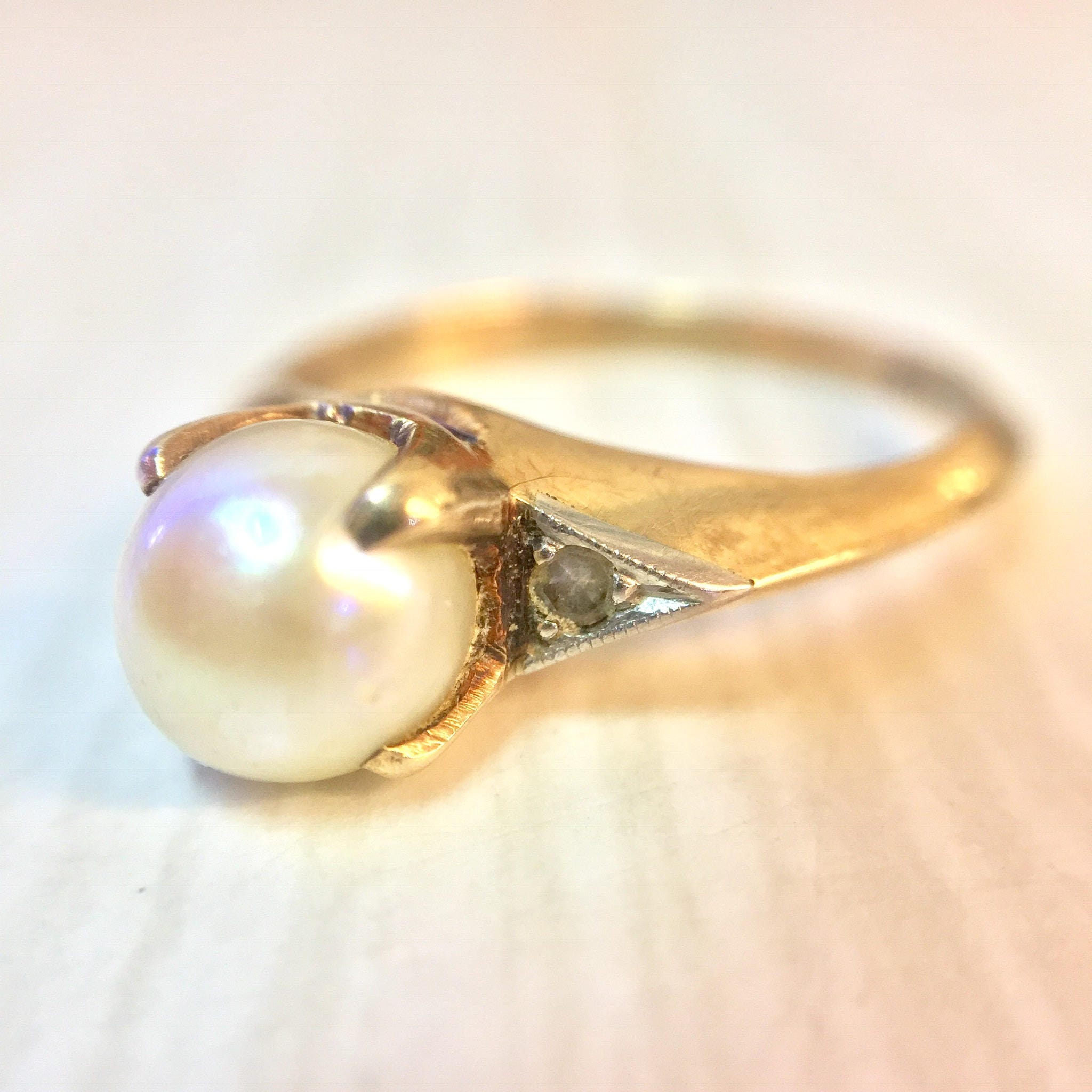 Vintage Gold Ring | 10 K Yellow Gold | Yellow Gold Ring | Pearl Ring | Vintage Jewelry | Diamond Ring | Gold Jewelry | Engagement Ring |