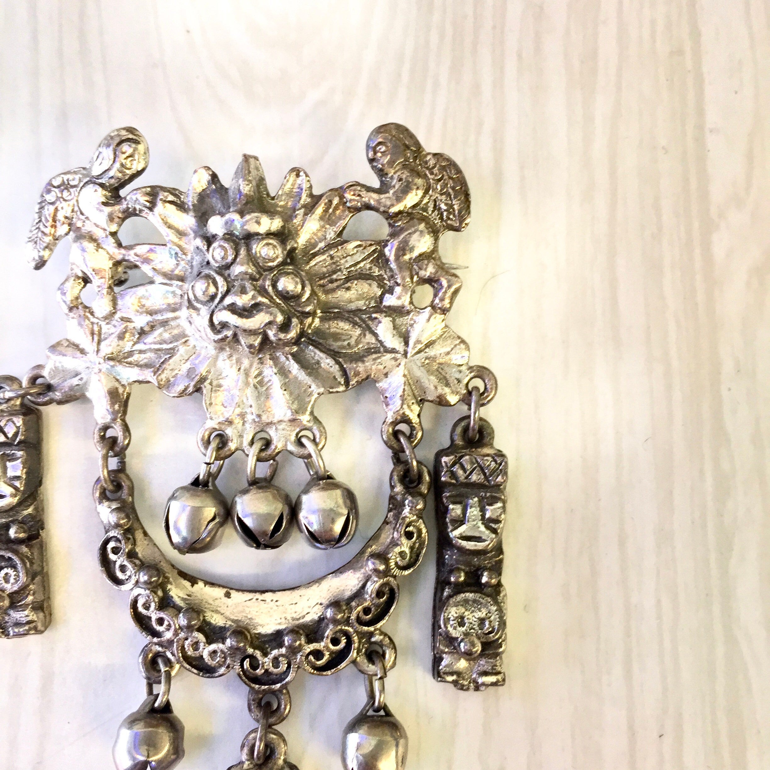 Vintage Peruvian Art Brooch | Silver Tone Jewelry | Brooch | Pin | Statement Jewelry | Costume Jewelry | Metal Pin | Metal Brooch | Gift