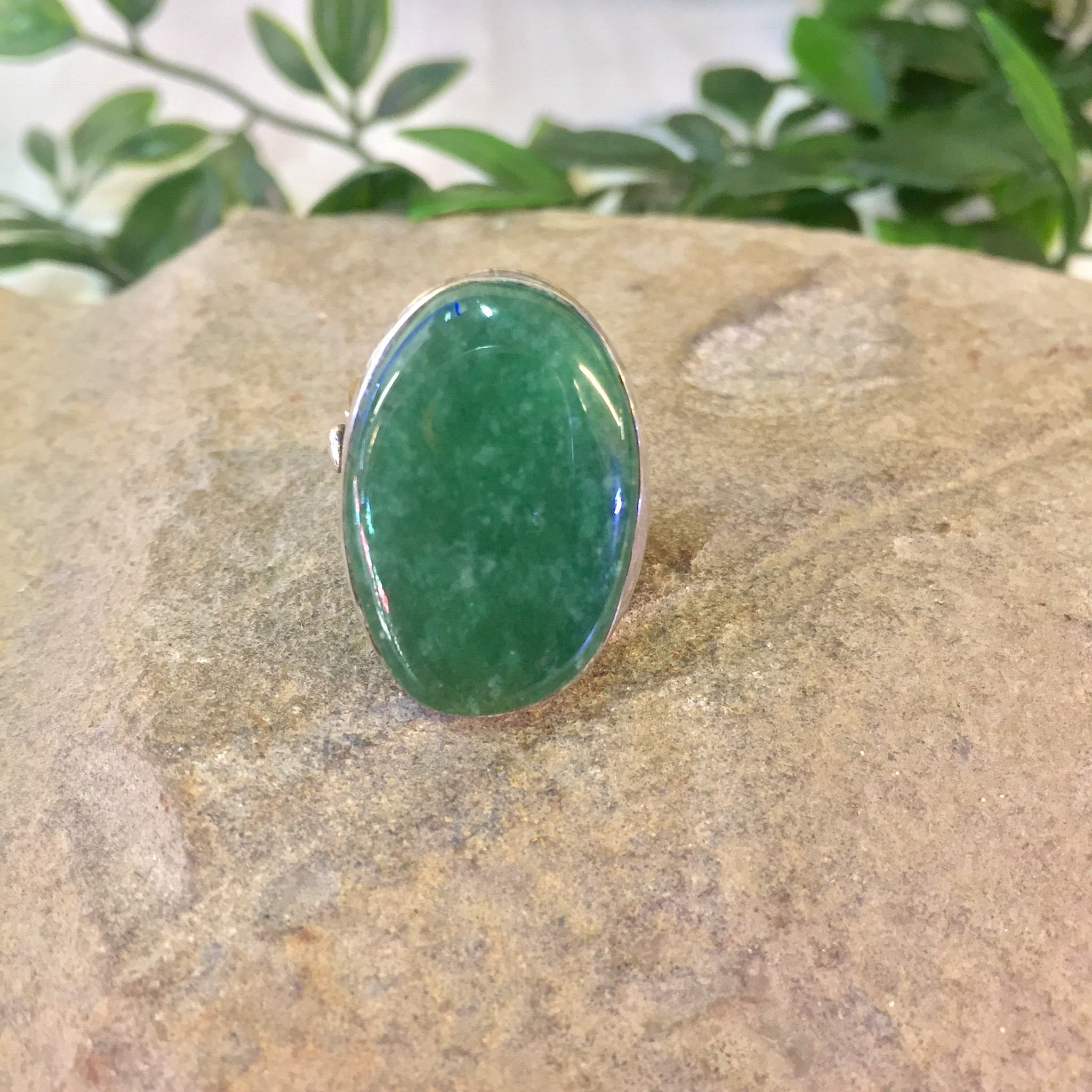 Vintage Brass Ring | Green Jasper | Sterling Silver | Vintage Jewelry | Statement Ring | Green Jewelry | Brass Jewelry | Vintage Silver