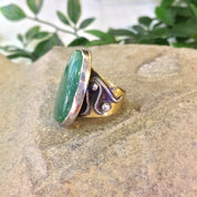 Vintage Brass Ring | Green Jasper | Sterling Silver | Vintage Jewelry | Statement Ring | Green Jewelry | Brass Jewelry | Vintage Silver