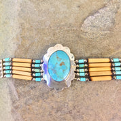 Vintage Beaded Bracelet | Turquoise Bracelet | Beaded Jewelry | Vintage Jewelry | Sterling Silver | Multi Strand | Turquoise | Flower | Gift
