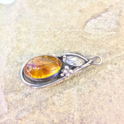 Vintage Silver Pendant | Vintage Jewelry | Amber Pendant | Sterling Silver | Amber Jewelry | Necklace | Pendant | Orange | Silver | Gift