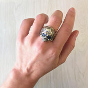 Sterling Silver Skull Ring with Sapphire Eyes | Sapphire Jewelry | Statement Ring | Sterling Silver Ring | Skull Jewelry | Blue Eyes