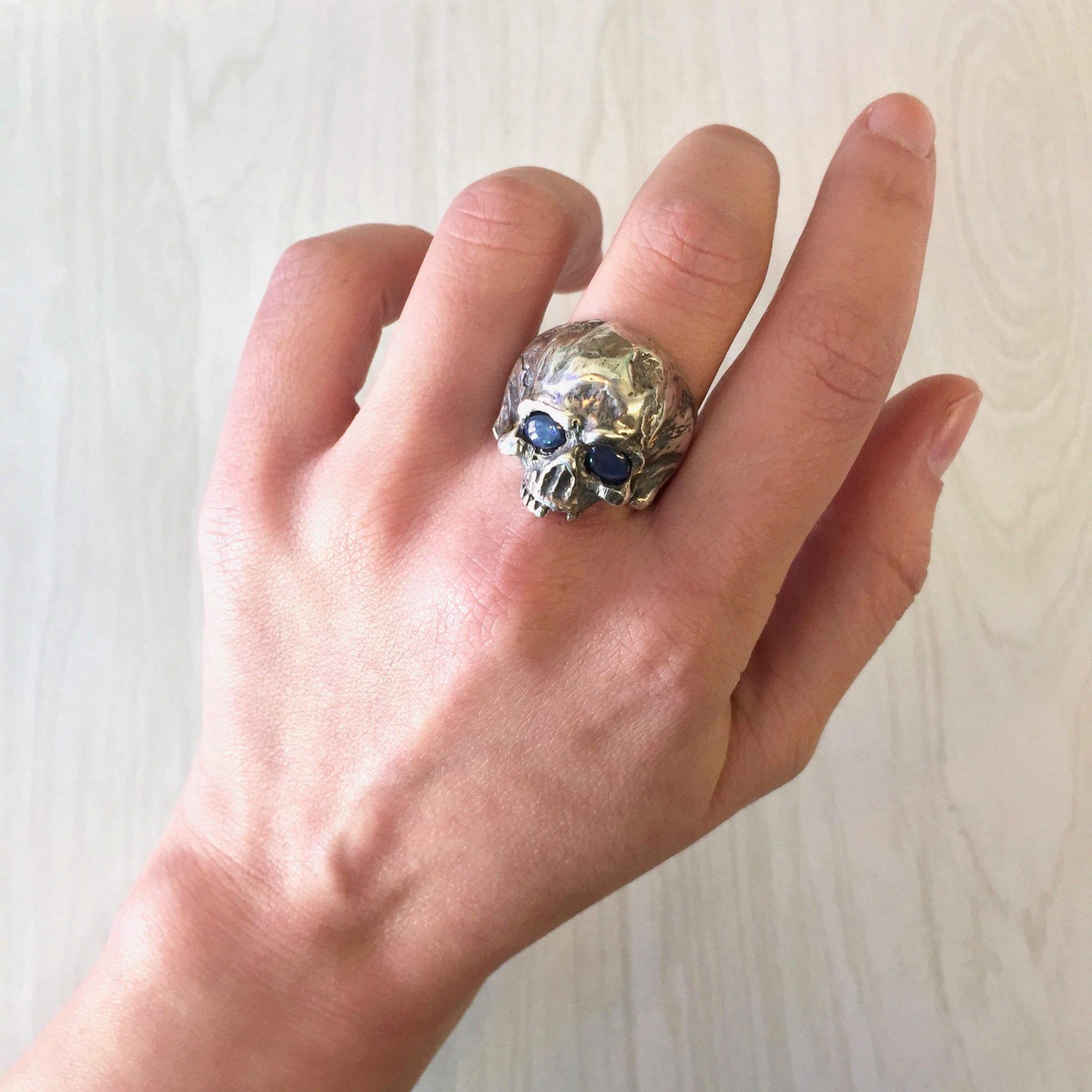 Sterling Silver Skull Ring with Sapphire Eyes | Sapphire Jewelry | Statement Ring | Sterling Silver Ring | Skull Jewelry | Blue Eyes