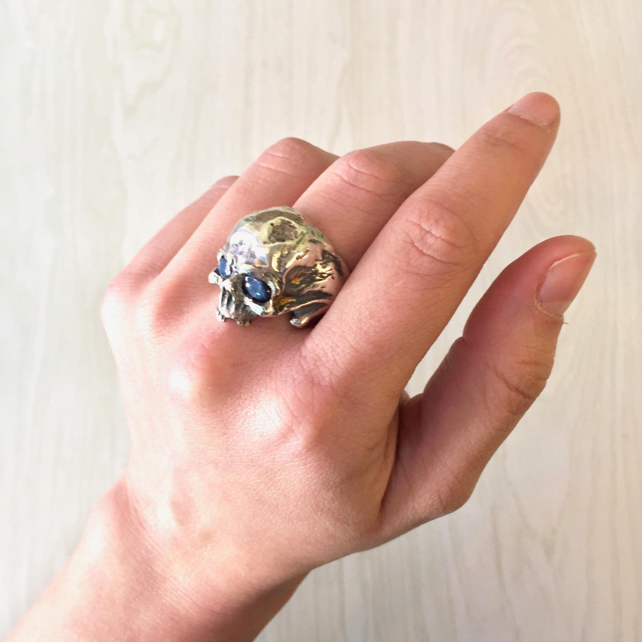 Sterling Silver Skull Ring with Sapphire Eyes | Sapphire Jewelry | Statement Ring | Sterling Silver Ring | Skull Jewelry | Blue Eyes