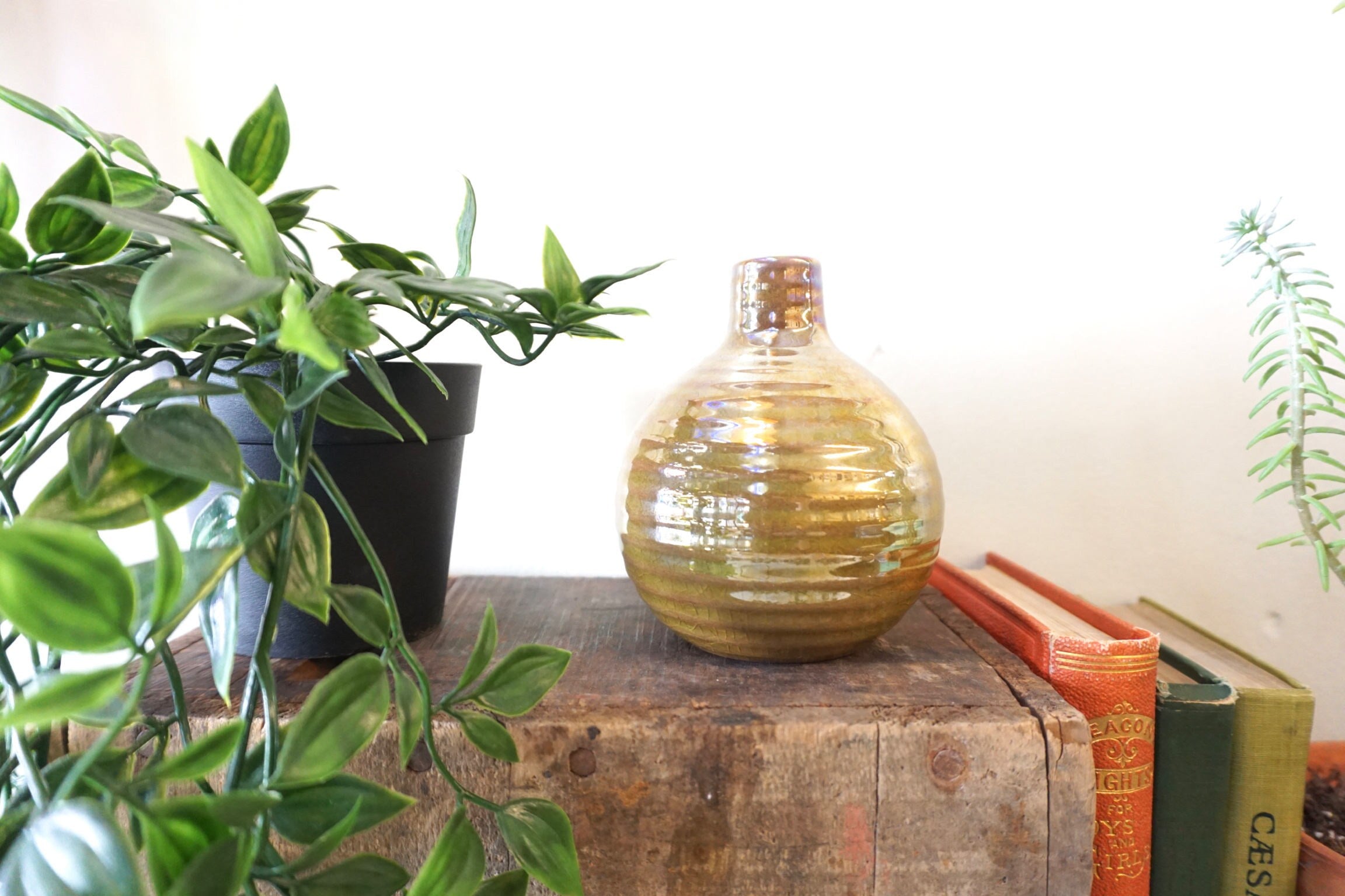 Small Contemporary Vase | Ceramic Vase | Small Vase | Green | Vase with Ridges | Flowers | Contemporary Home Decor | Vintage Home