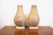 Pair of Two Rattan Wrapped Vases | Ceramic Vases Wrapped in Rattan | Rattan Home Decor | Bohemian Home Decor | Boho Home |Rattan Vase |Weave