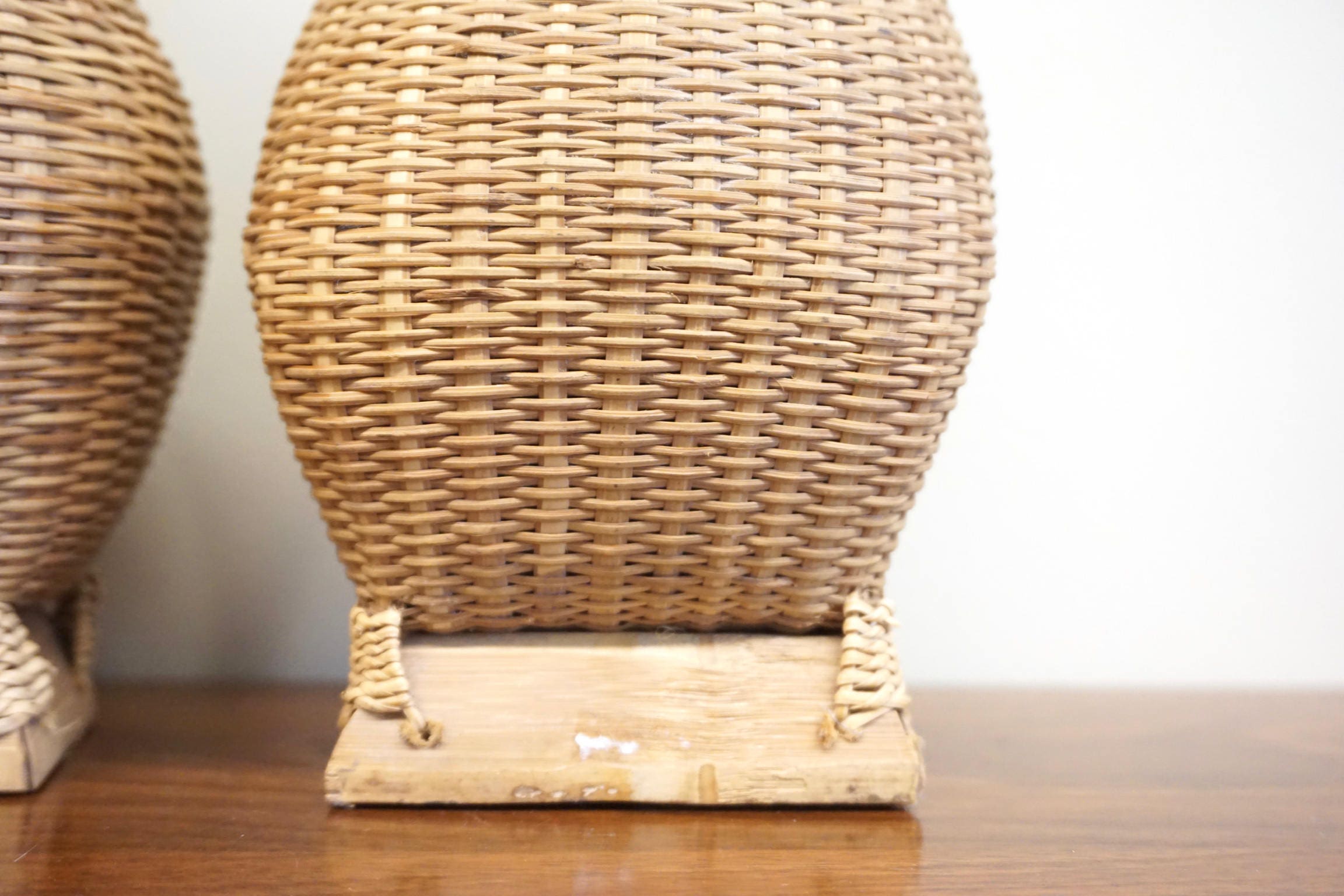 Pair of Two Rattan Wrapped Vases | Ceramic Vases Wrapped in Rattan | Rattan Home Decor | Bohemian Home Decor | Boho Home |Rattan Vase |Weave