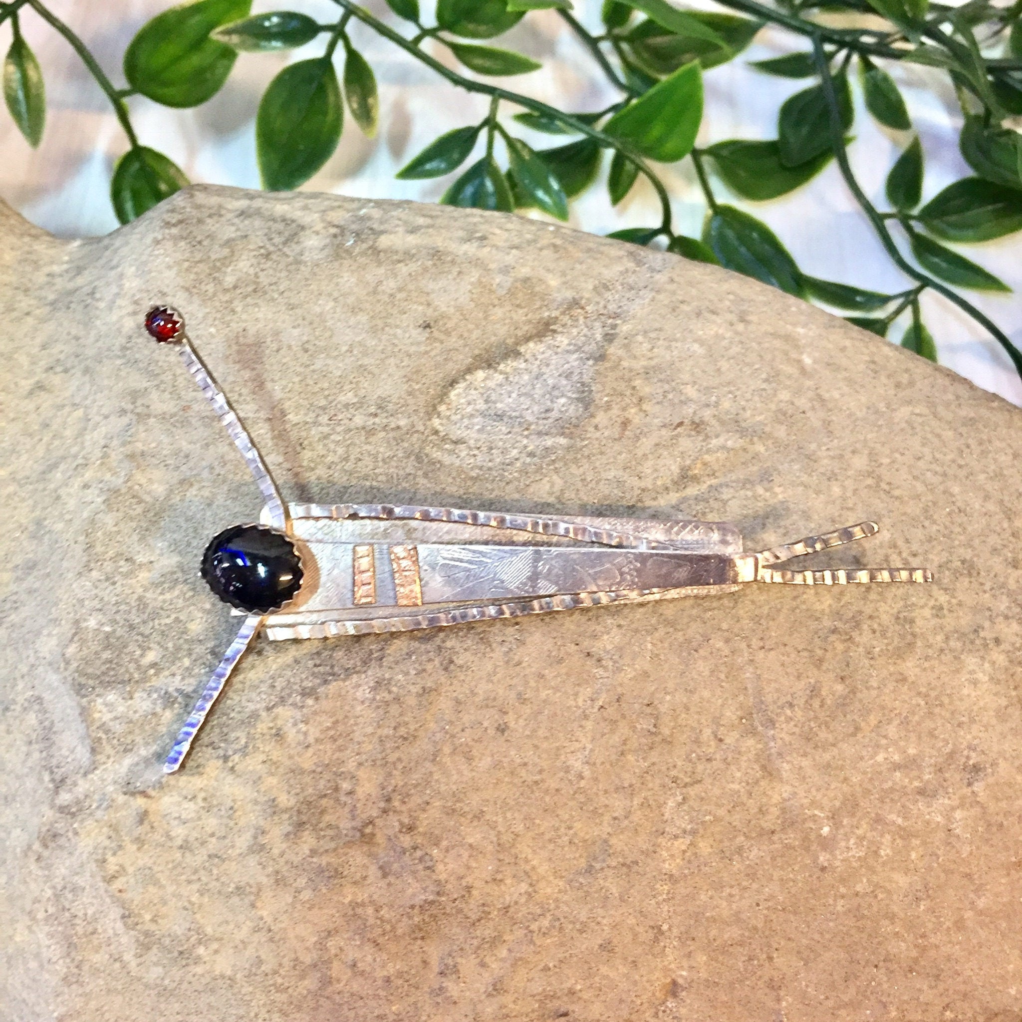 Vintage Silver Brooch | Abstract Jewelry | Vintage Jewelry | Sterling Silver | Black Onyx | Red Stone | Large Brooch | Pin | Texture | Gift