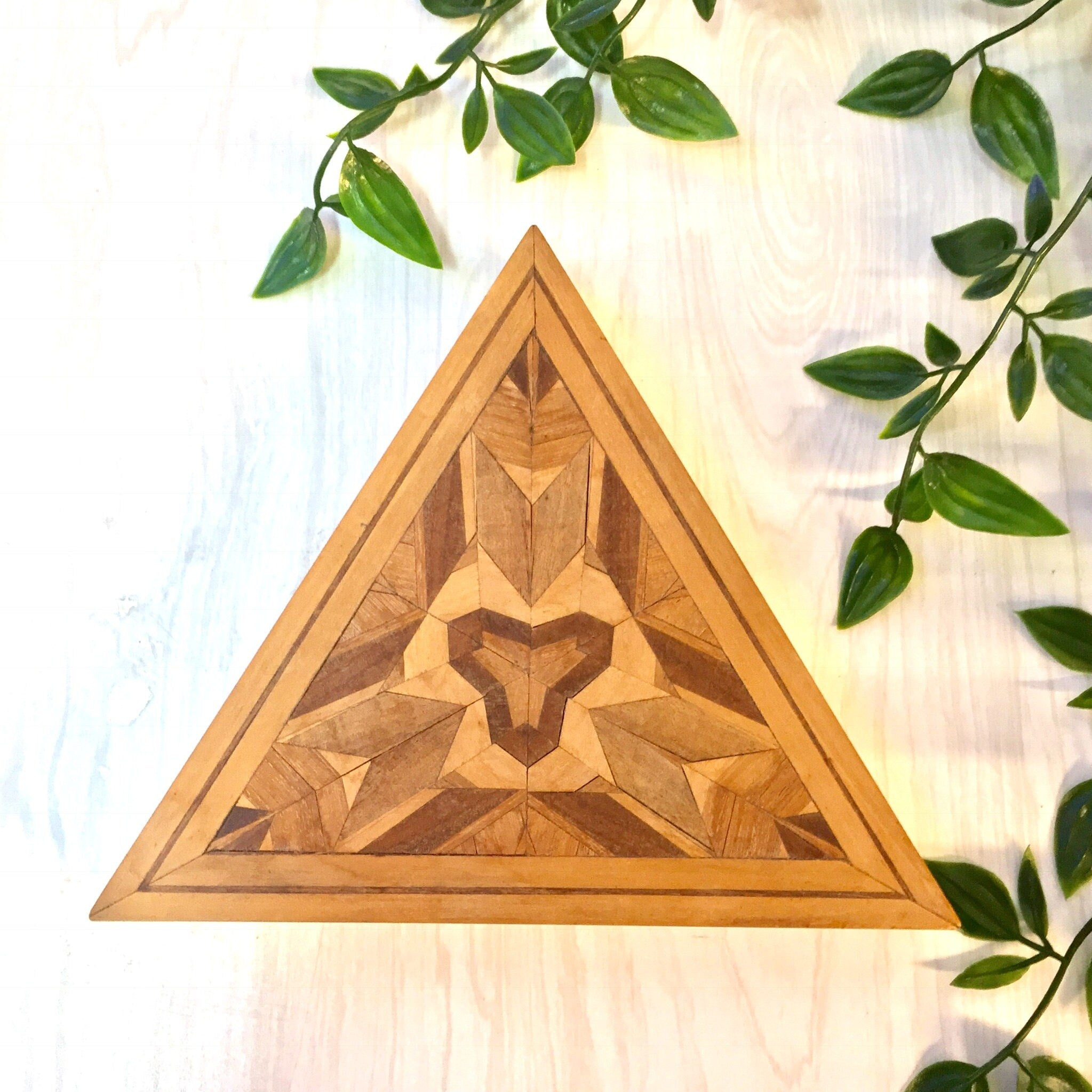 Vintage Wooden Box | Vintage Home Decor | Trinket Box | Handmade Box | Inlaid Wood Work | Triangle | Wood Box | Catch All Box | Mosaic |Gift
