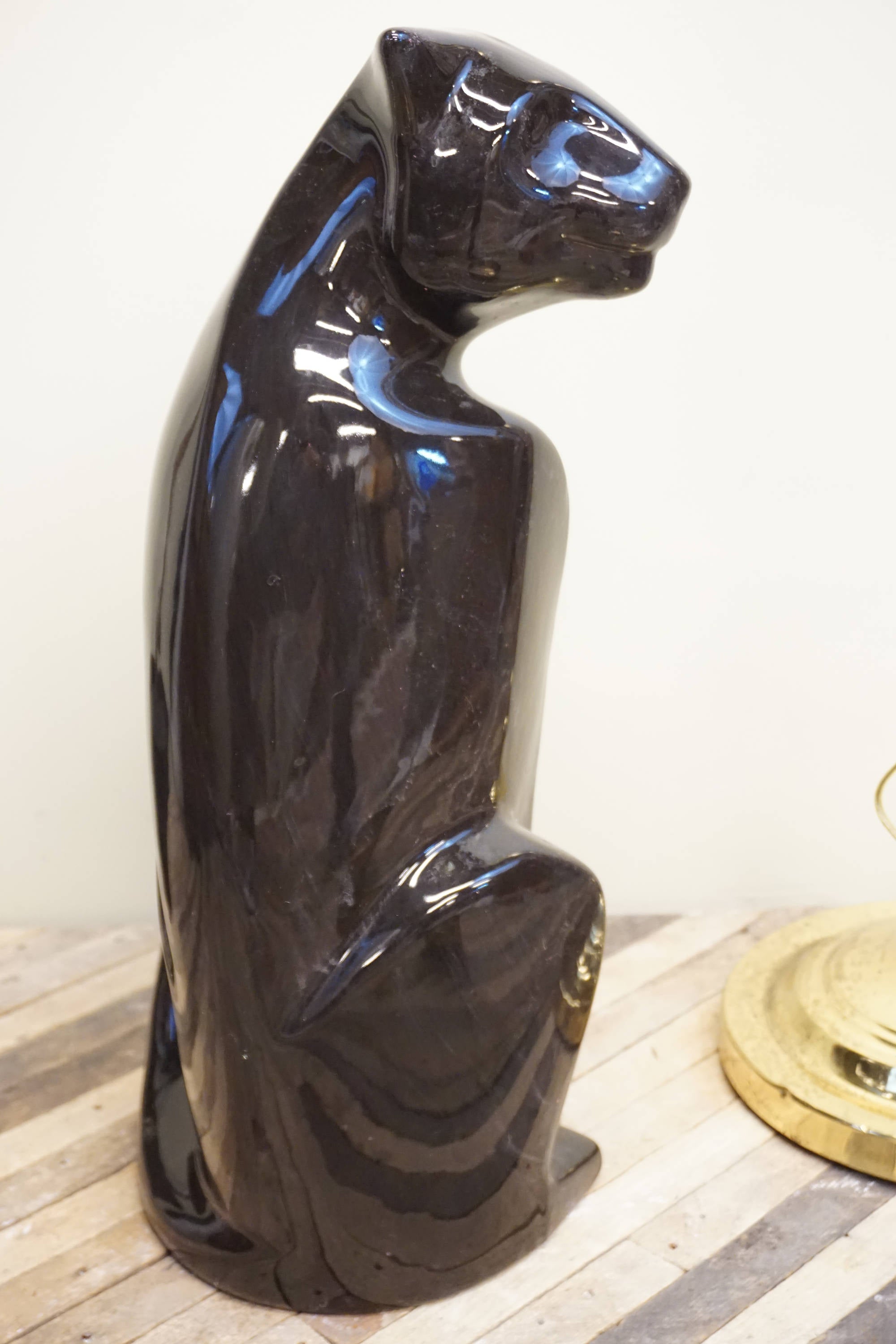 Glazed ceramic black panther statue from Royal Haeger, 1970s vintage home decor piece