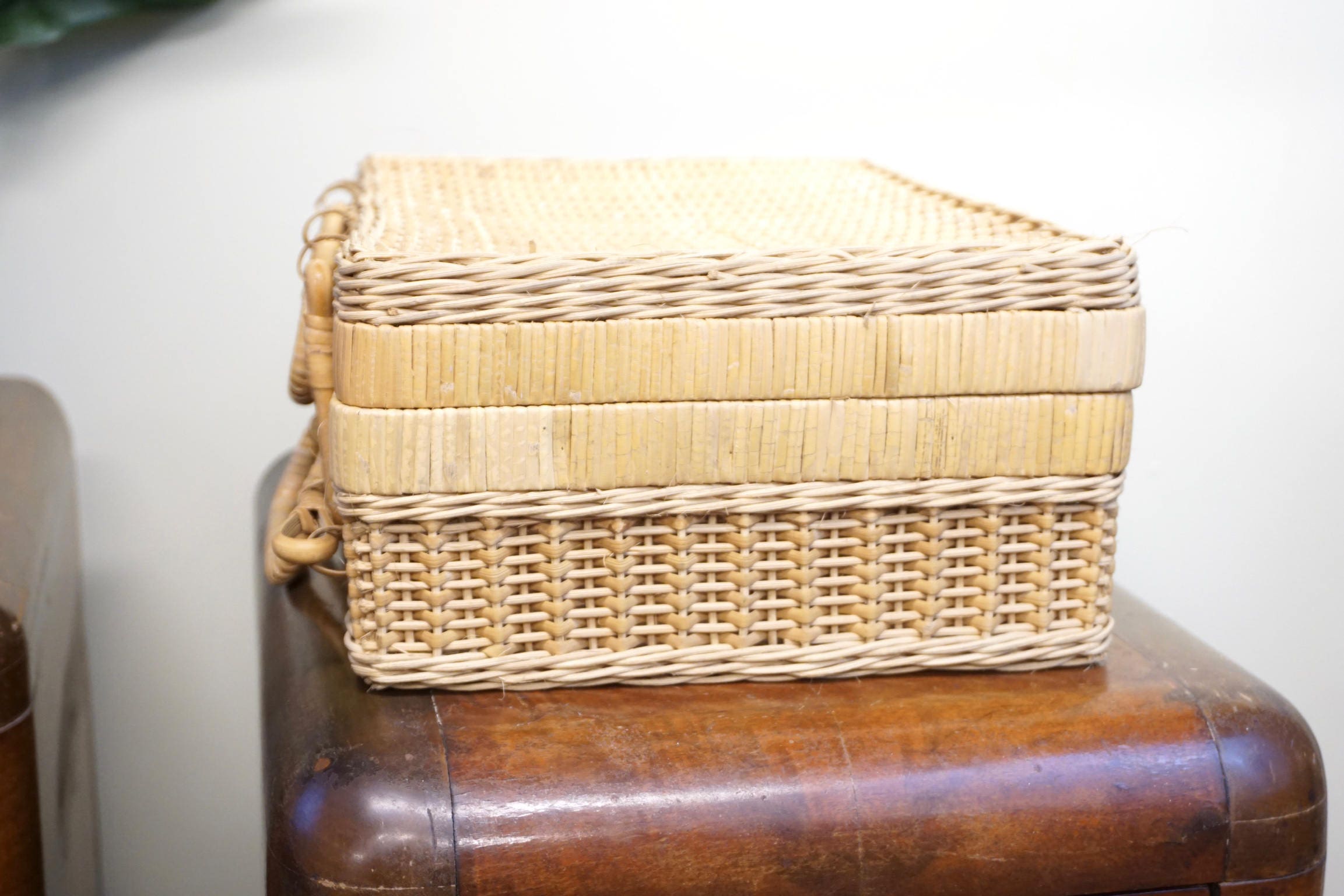 Vintage Woven Wicker Basket | Wicker Picnic Basket | Woven Briefcase | Midcentury Basket | Bohemian Home Decor | Boho Home | Basket | Wicker