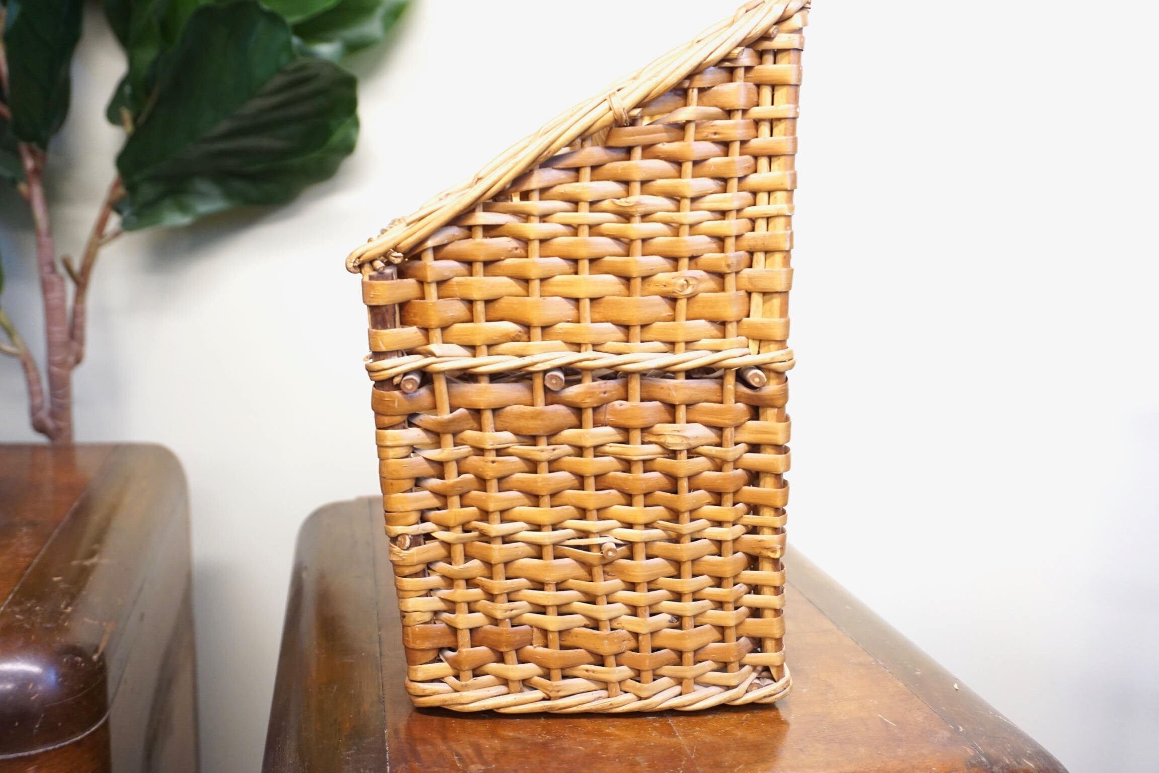 Vintage Wicker Mail Organizer | Office Mail Organizer | Woven Home Decor | Woven Organizer | Letters | Bills | Mail | Office Caddy |