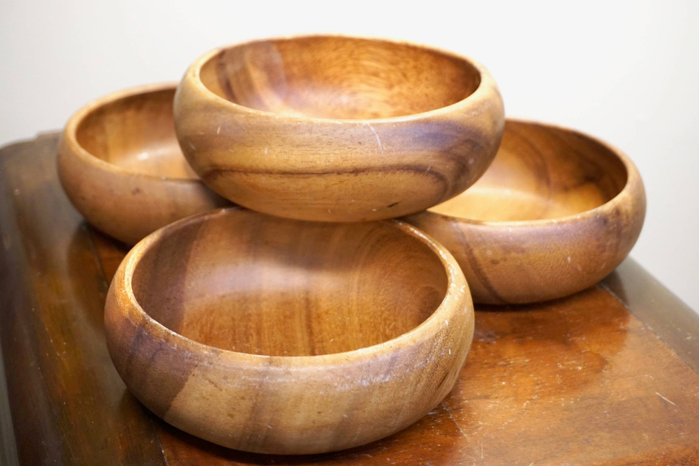 Set of Four Wooden Bowls | Wood Carved Bowls | Wooden Serving Bowls | Salad Bowl | Vintage Bowl | Vintage Home Decor | Wood Bowl |