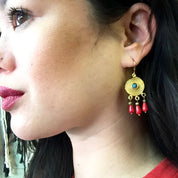 Vintage Gold Tone Earrings | Gold and Turquoise Earrings | Red Beads | Vintage Earrings | Gold Tone | Swirl Earrings | Turquoise Beads