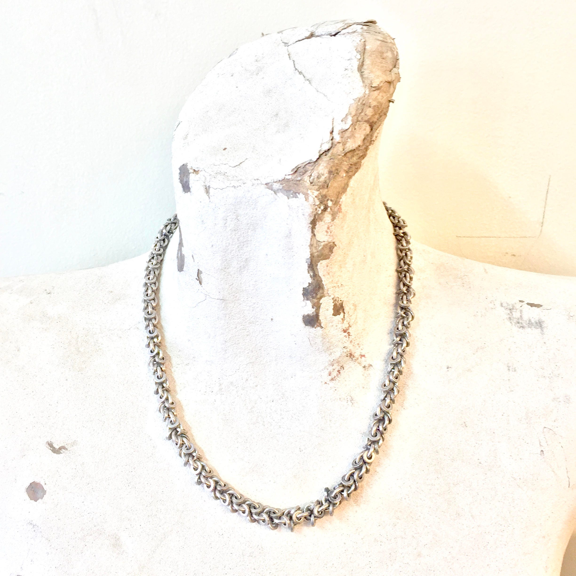 Vintage Sterling Silver Necklace | Statement Jewelry | Vintage Necklace | Thick Chain | Disk Necklace | Link Necklace | Vintage Jewelry