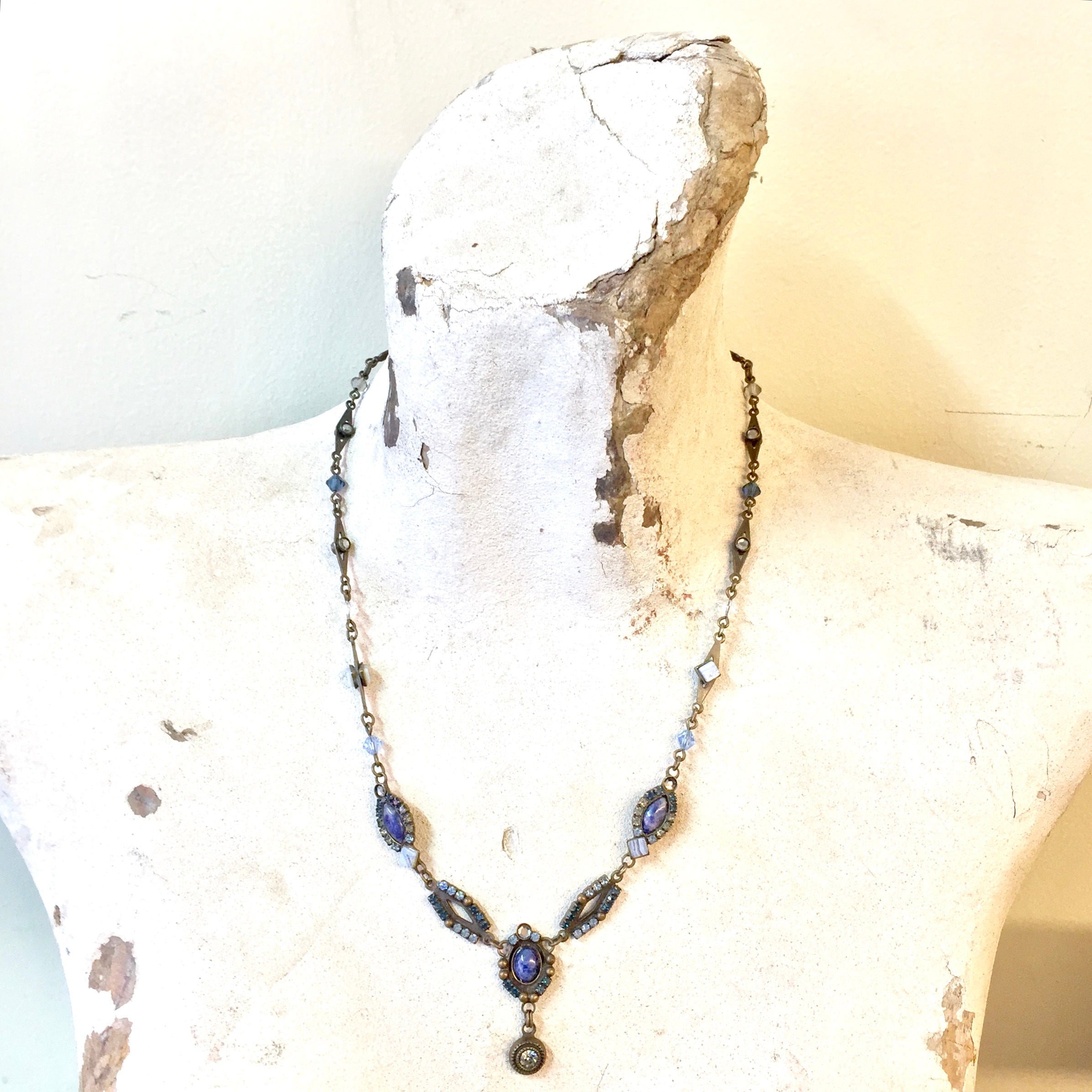 Vintage Sorrelli Necklace | Sorrelli Jewelry | Brass Necklace | Crystal Necklace | Blue | White | Agate | Natural Stones | Purple | Sorrelli